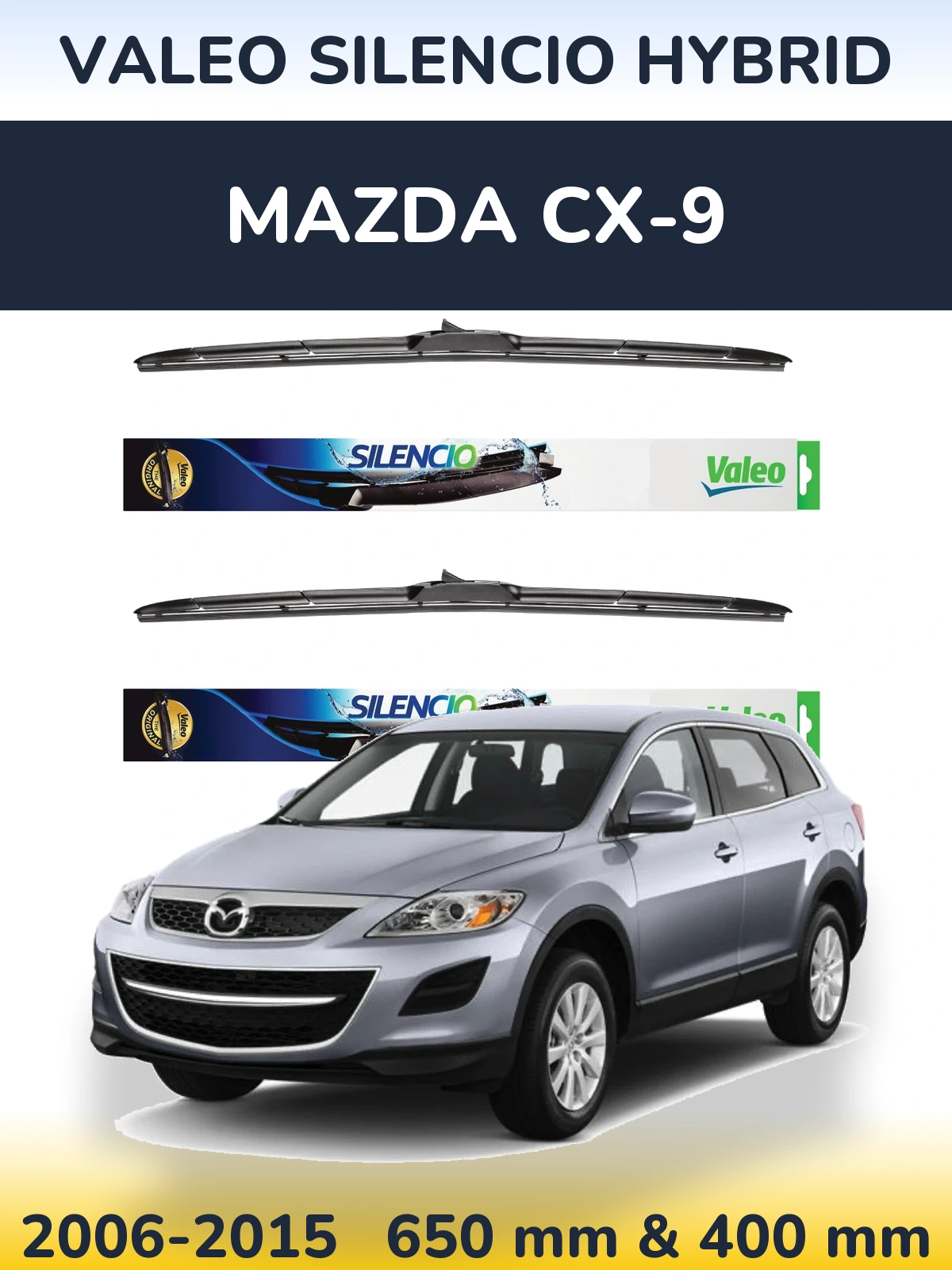Комплект передніх щіток Valeo Silencio Hybrid 650 & 400 мм для Mazda CX-9 2006-2015
