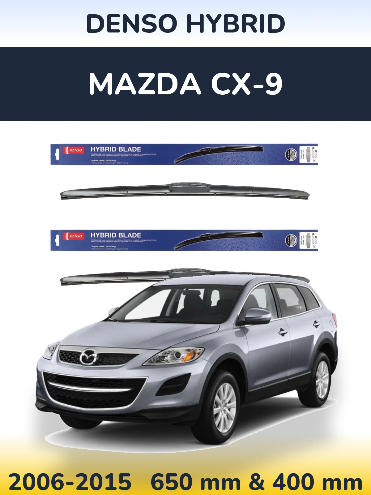 Sada předních stěračů Denso Hybrid 650 a 400 mm pro Mazda CX-9 2006-2015