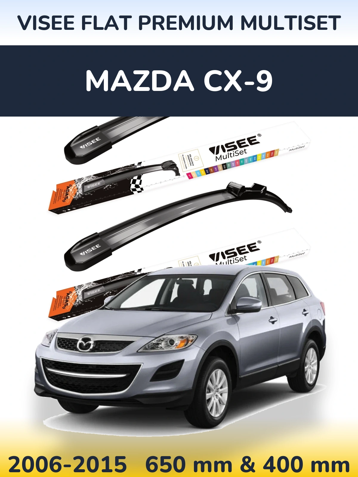 Sada předních stěračů VISEE FLAT PREMIUM MultiSet 650 a 400 mm pro Mazda CX-9 2006-2015