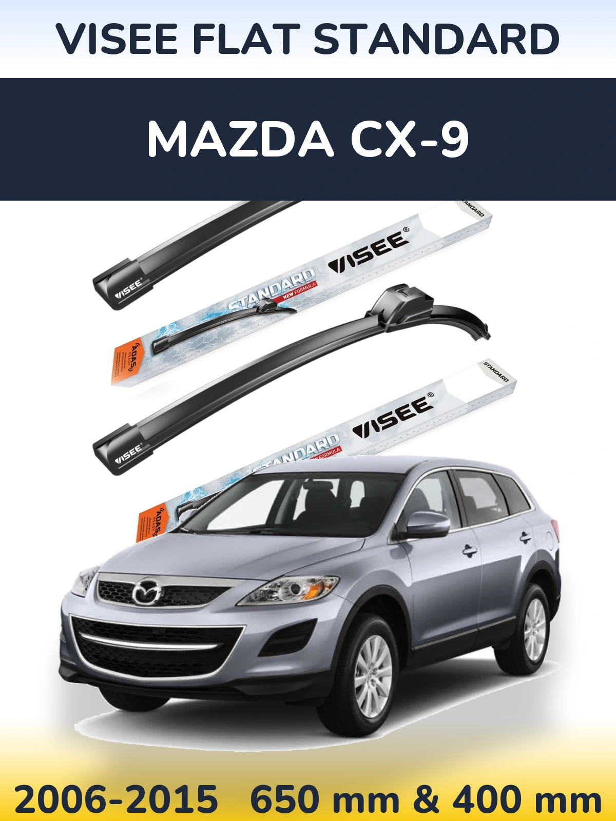Sada předních stěračů VISEE FLAT STANDARD 650 a 400 mm pro Mazda CX-9 2006-2015