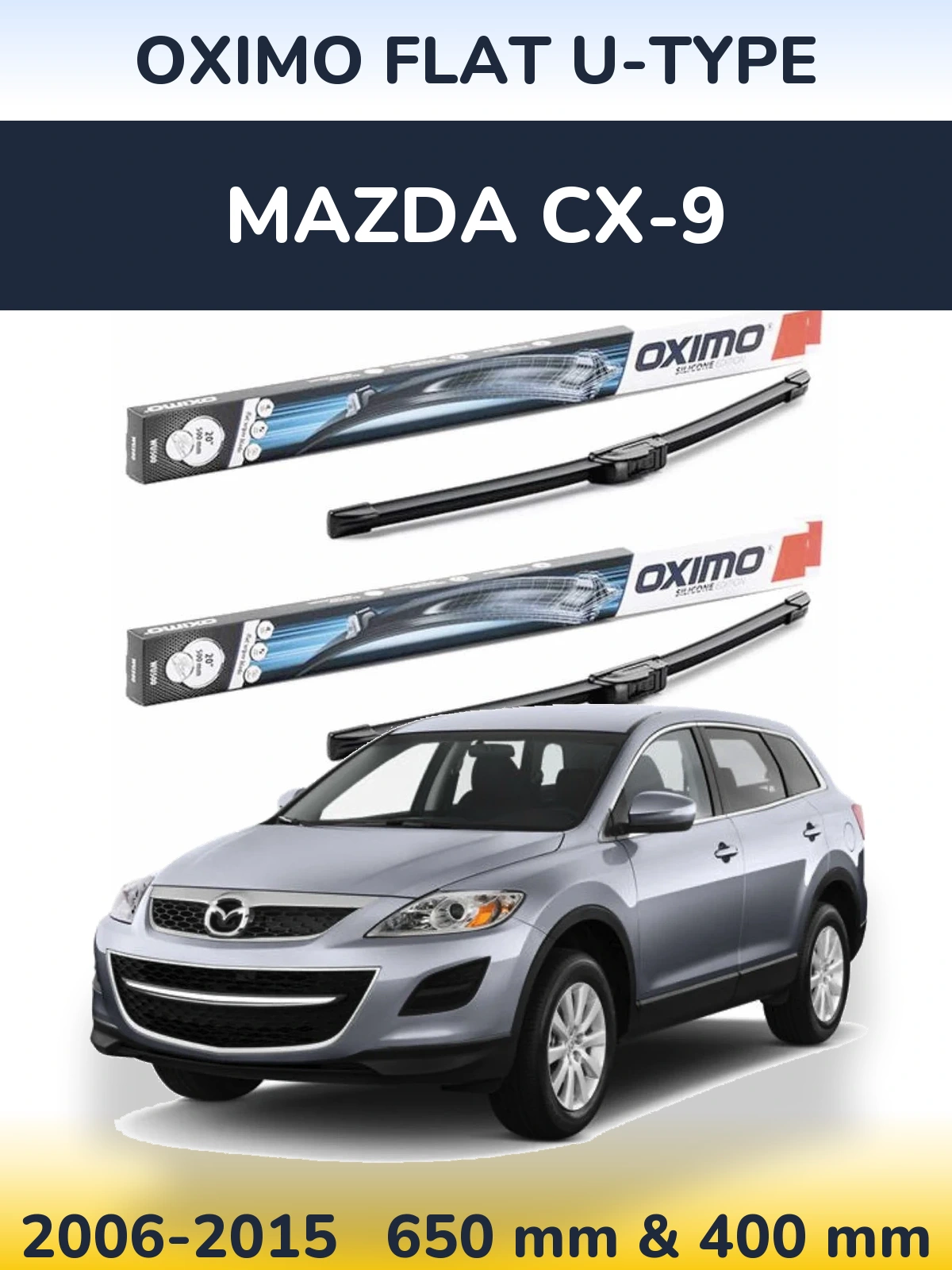 Sada předních stěračů Oximo Flat U-type 650 a 400 mm pro Mazda CX-9 2006-2015