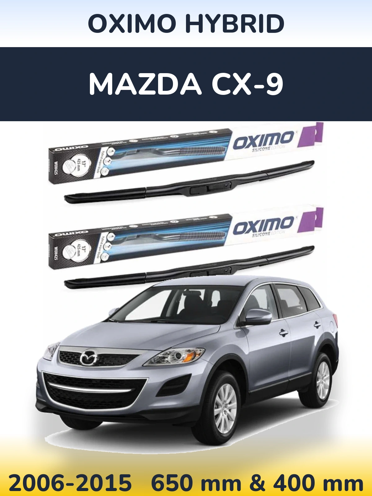 Sada předních stěračů Oximo Hybrid 650 a 400 mm pro Mazda CX-9 2006-2015