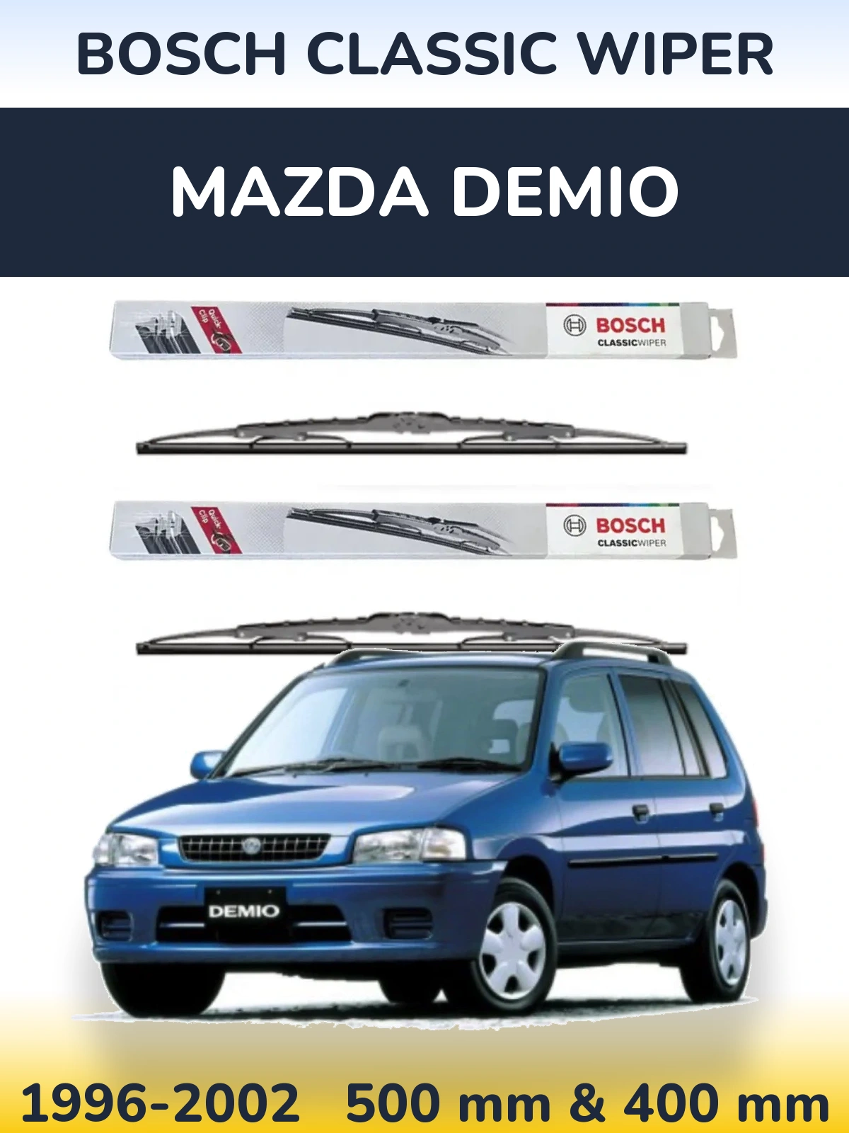 Sada předních stěračů BOSCH Classic Wiper 500 a 400 mm pro Mazda Demio 1996-2002