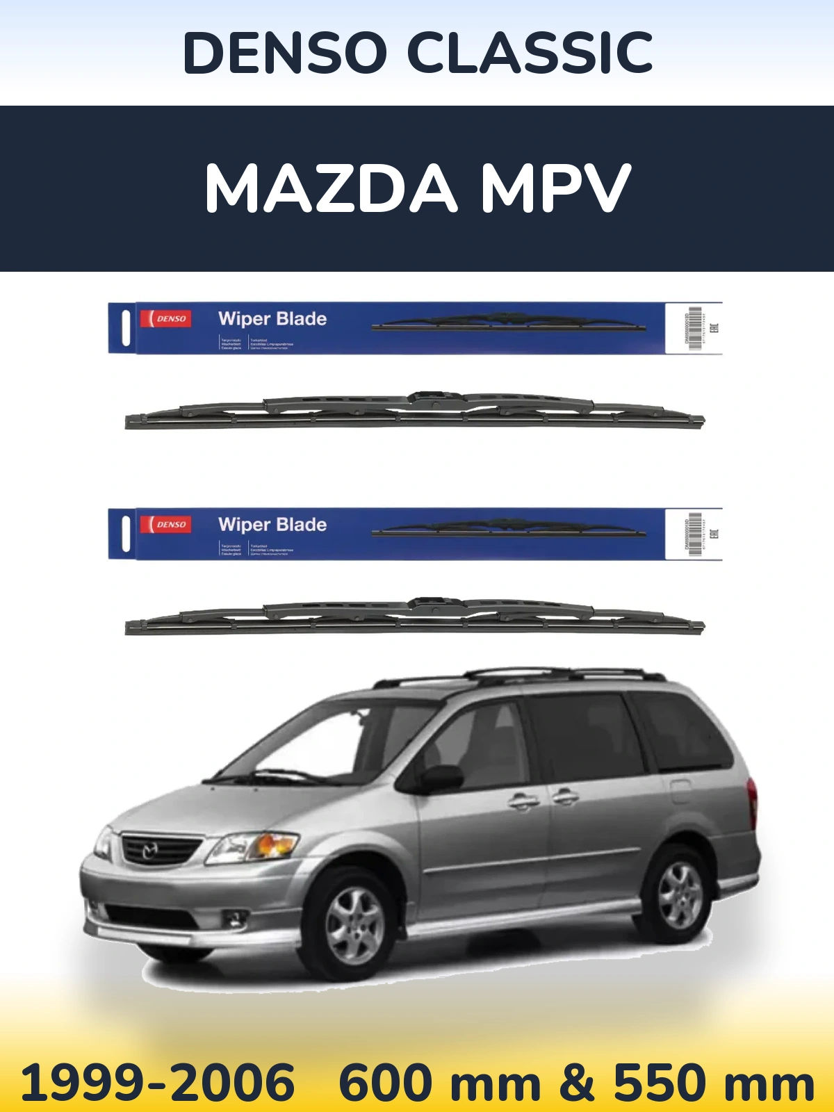 Sada předních stěračů Denso Classic 600 a 550 mm pro Mazda MPV 1999-2006