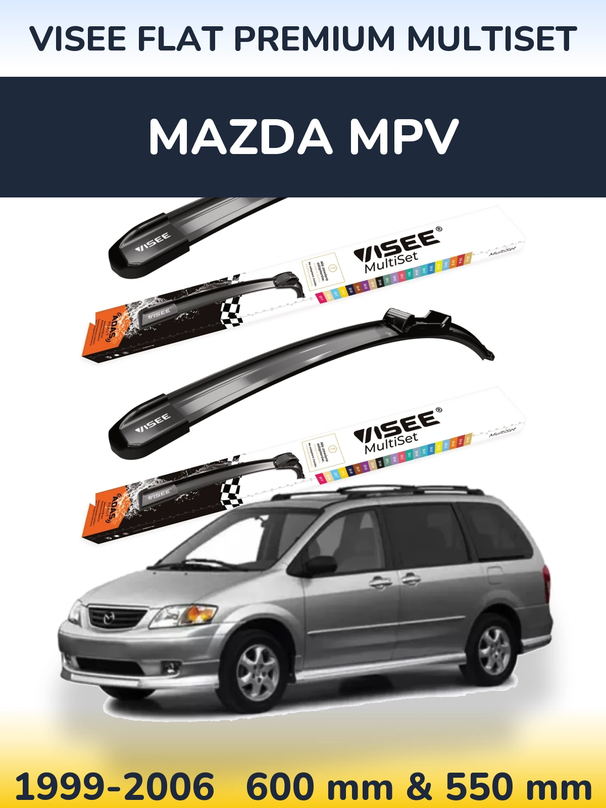 Sada předních stěračů VISEE FLAT PREMIUM MultiSet 600 a 550 mm pro Mazda MPV 1999-2006