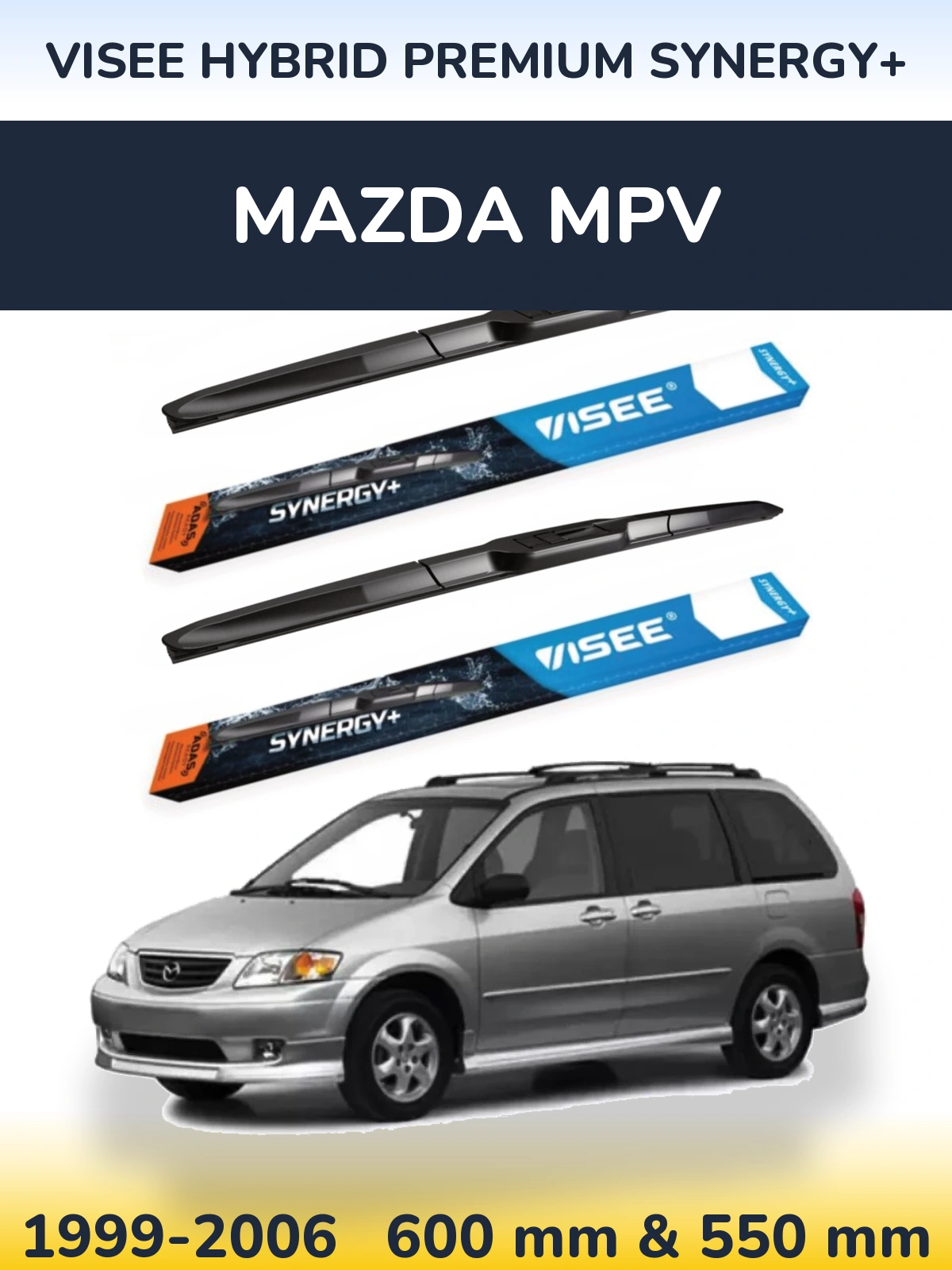 Sada předních stěračů VISEE HYBRID PREMIUM SYNERGY+ 600 a 550 mm pro Mazda MPV 1999-2006