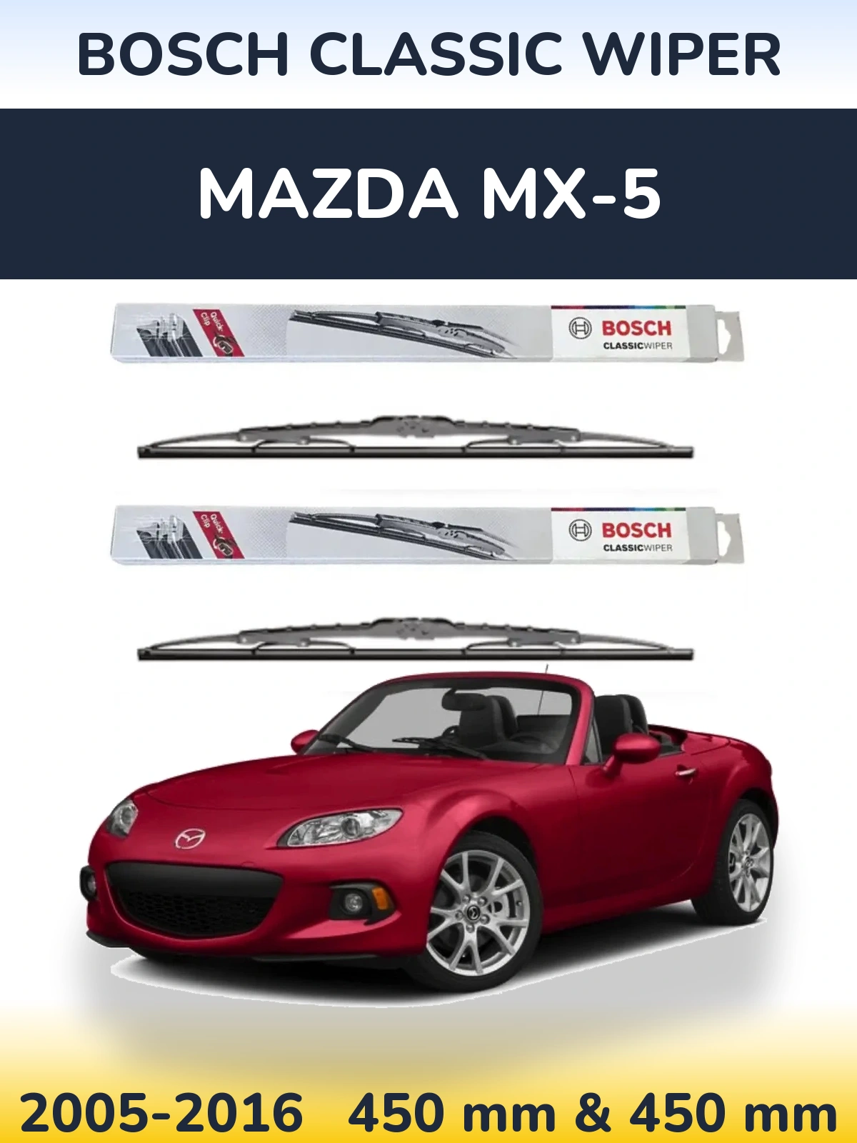 Sada předních stěračů BOSCH Classic Wiper 450 a 450 mm pro Mazda MX-5 2005-2016
