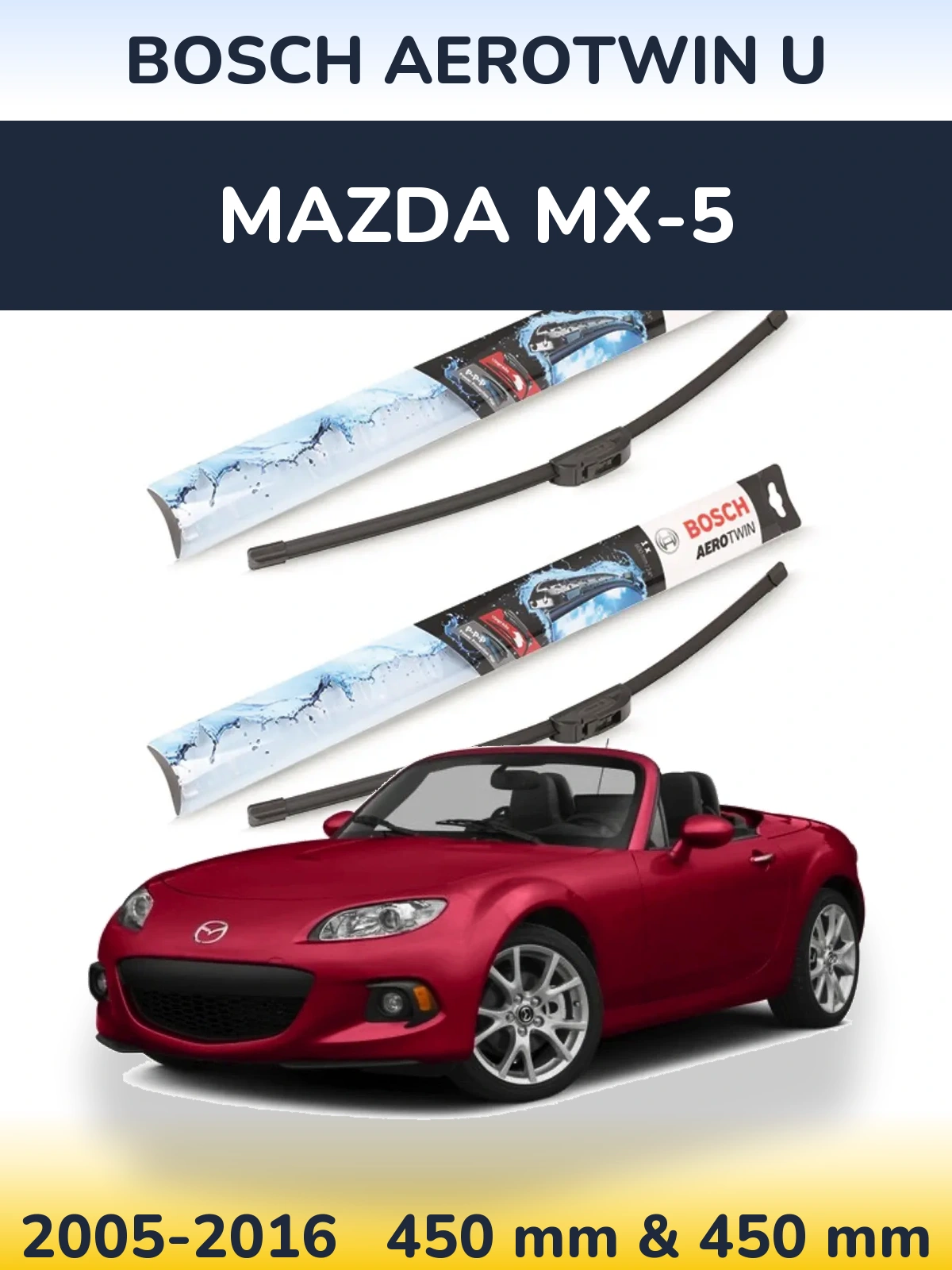 Sada předních stěračů BOSCH AeroTwin U 450 a 450 mm pro Mazda MX-5 2005-2016