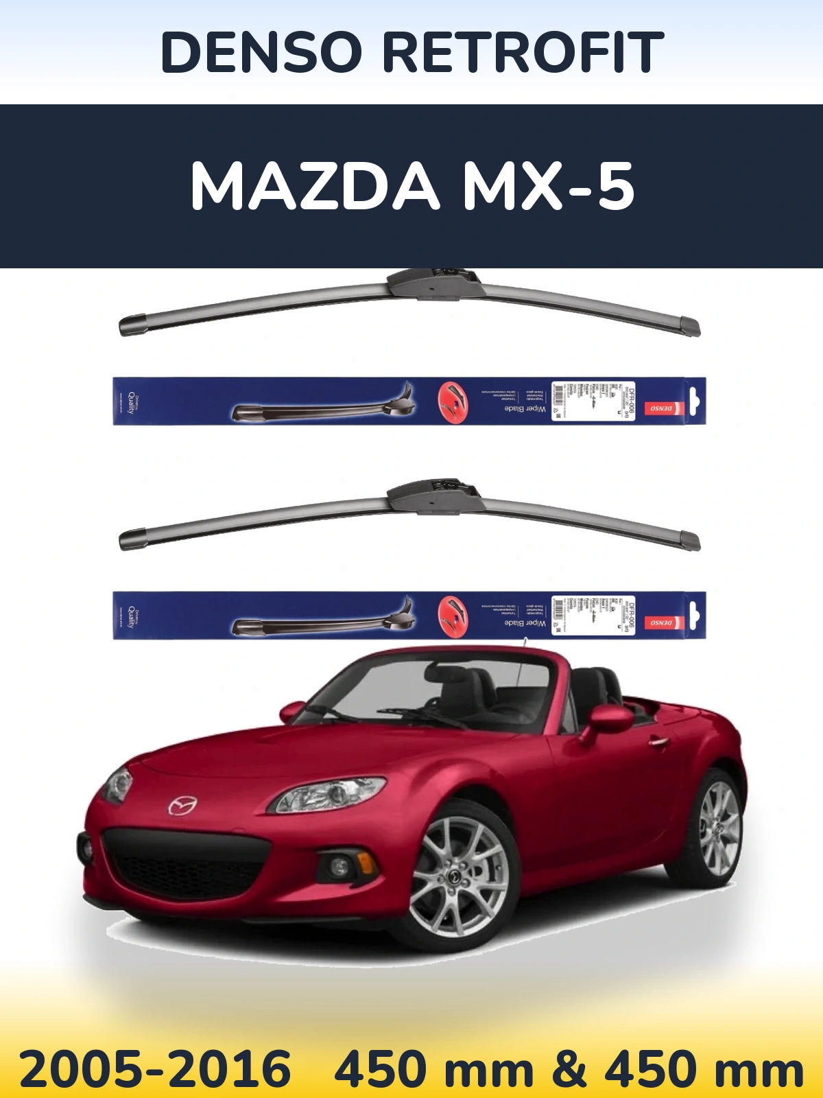 Sada předních stěračů Denso Retrofit 450 a 450 mm pro Mazda MX-5 2005-2016