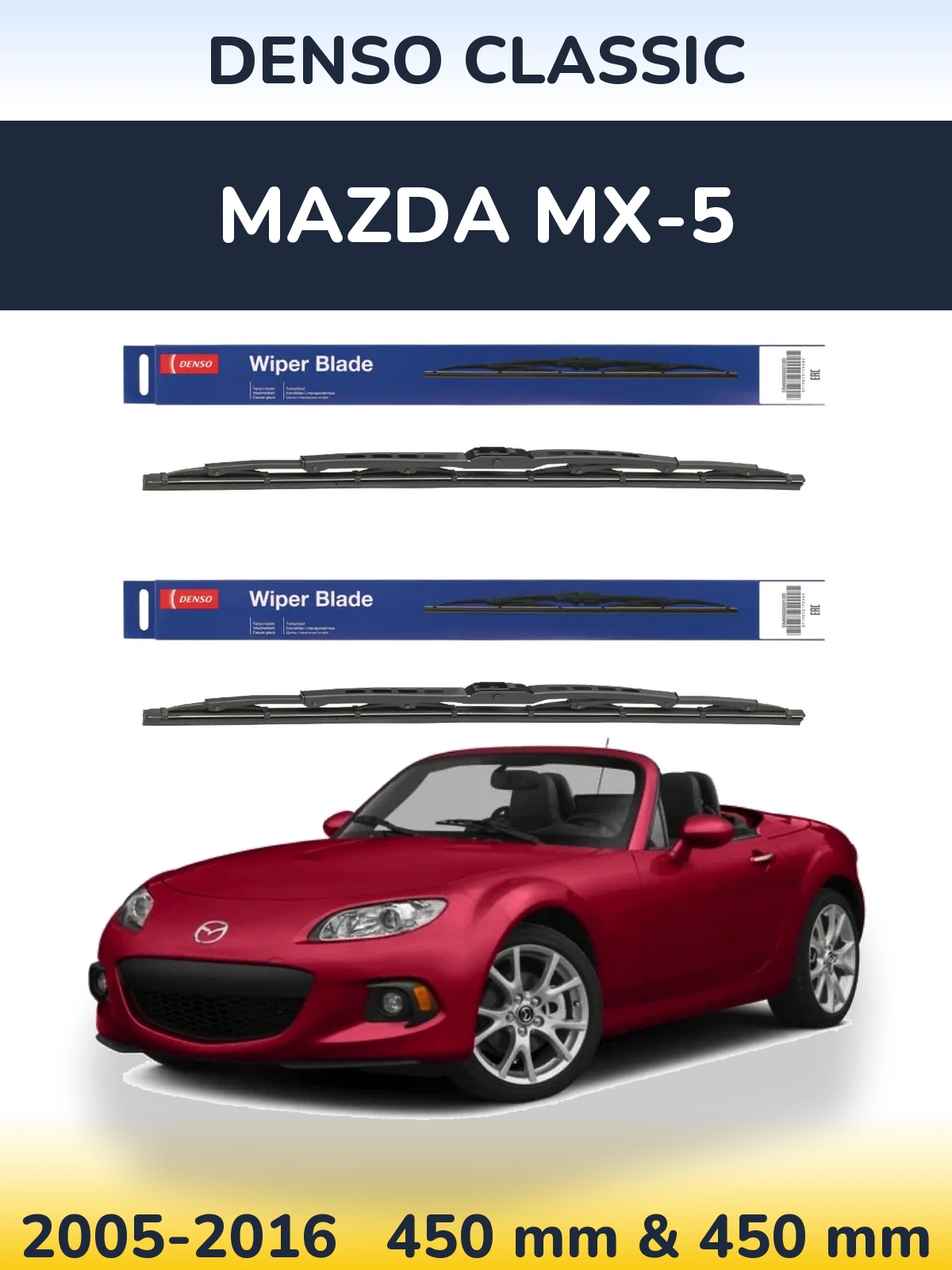 Sada předních stěračů Denso Classic 450 a 450 mm pro Mazda MX-5 2005-2016
