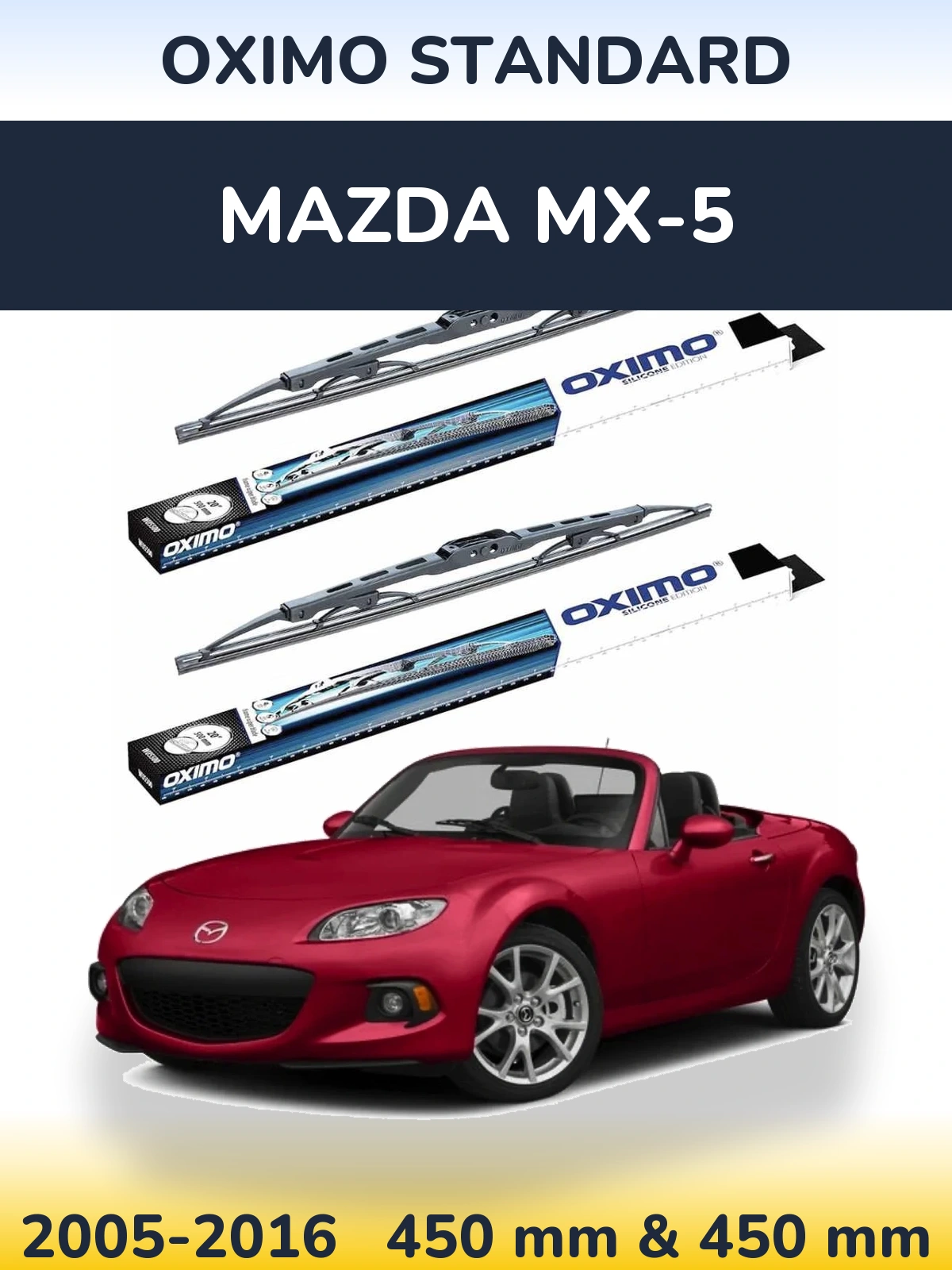 Sada předních stěračů Oximo Standard 450 a 450 mm pro Mazda MX-5 2005-2016