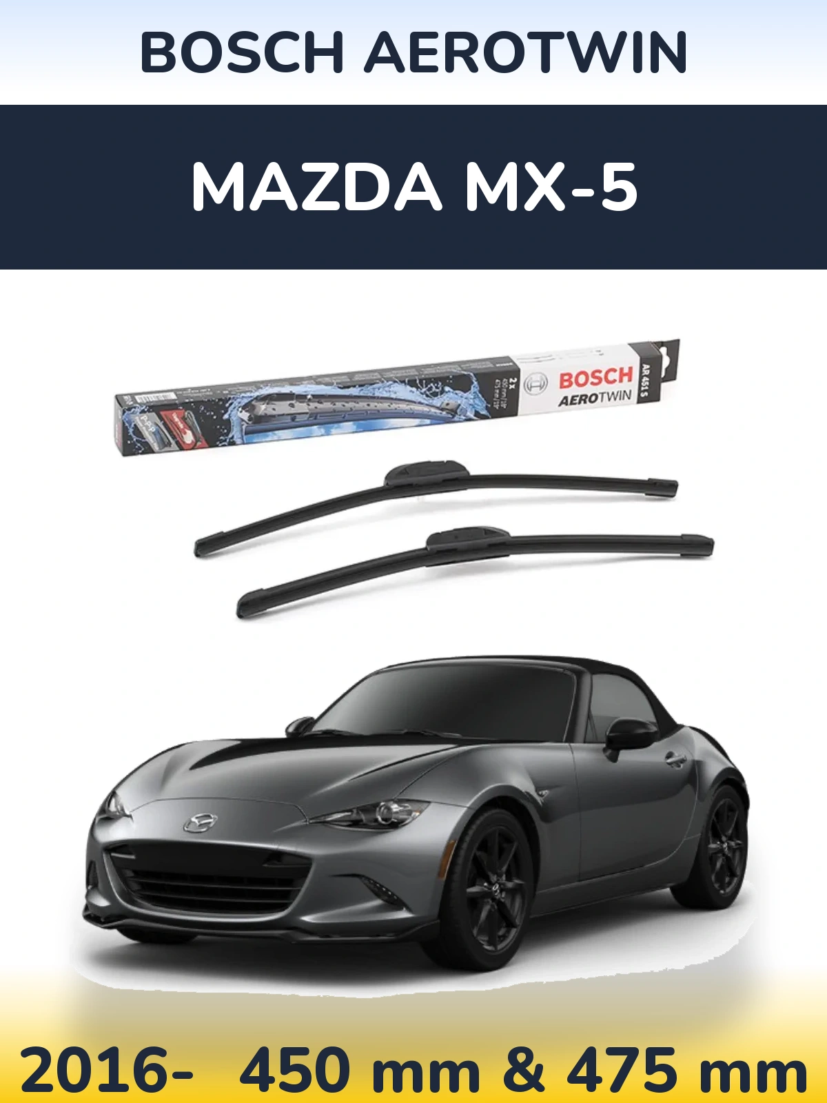 Sada předních stěračů BOSCH AeroTwin 450 a 475 mm pro Mazda MX-5 2016-2026