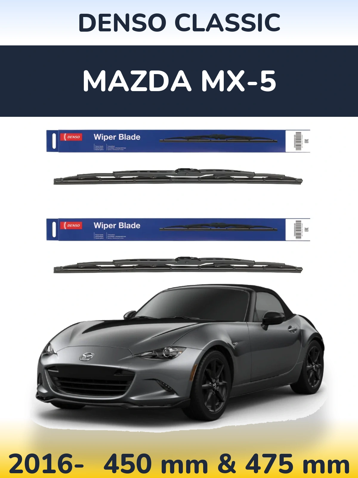 Sada předních stěračů Denso Classic 450 a 475 mm pro Mazda MX-5 2016-2026