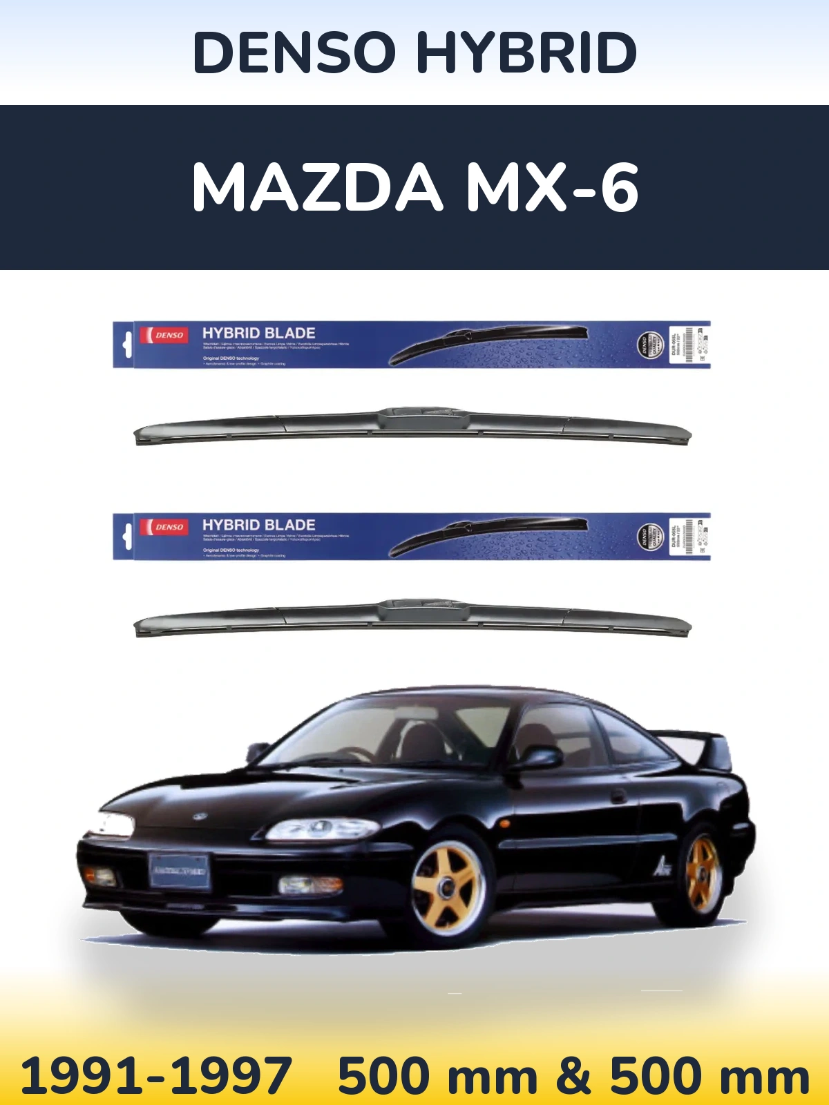 Sada předních stěračů Denso Hybrid 500 a 500 mm pro Mazda MX-6 1991-1997