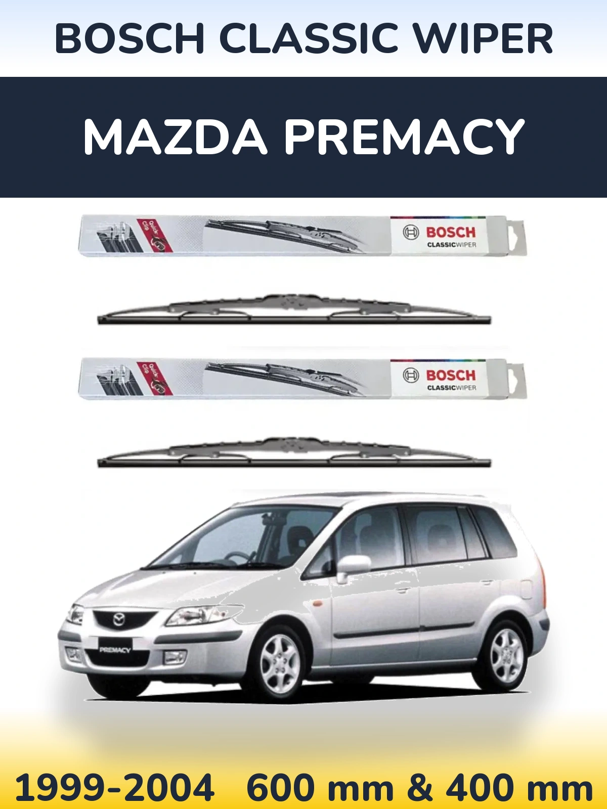 Sada předních stěračů BOSCH Classic Wiper 600 a 400 mm pro Mazda Premacy 1999-2004