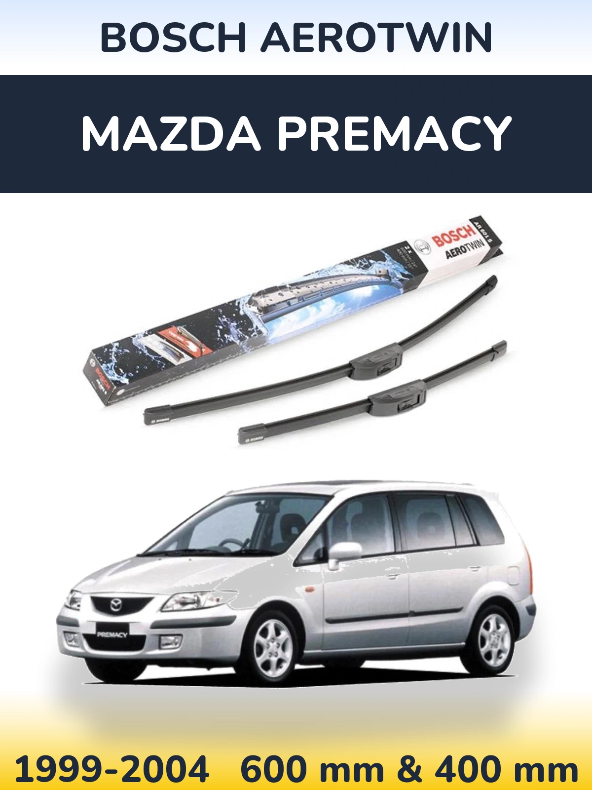 Sada předních stěračů BOSCH AeroTwin 600 a 400 mm pro Mazda Premacy 1999-2004