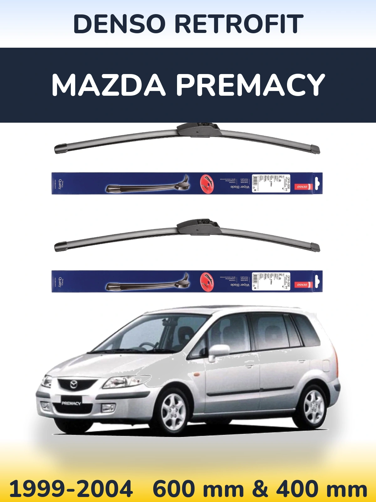 Sada předních stěračů Denso Retrofit 600 a 400 mm pro Mazda Premacy 1999-2004
