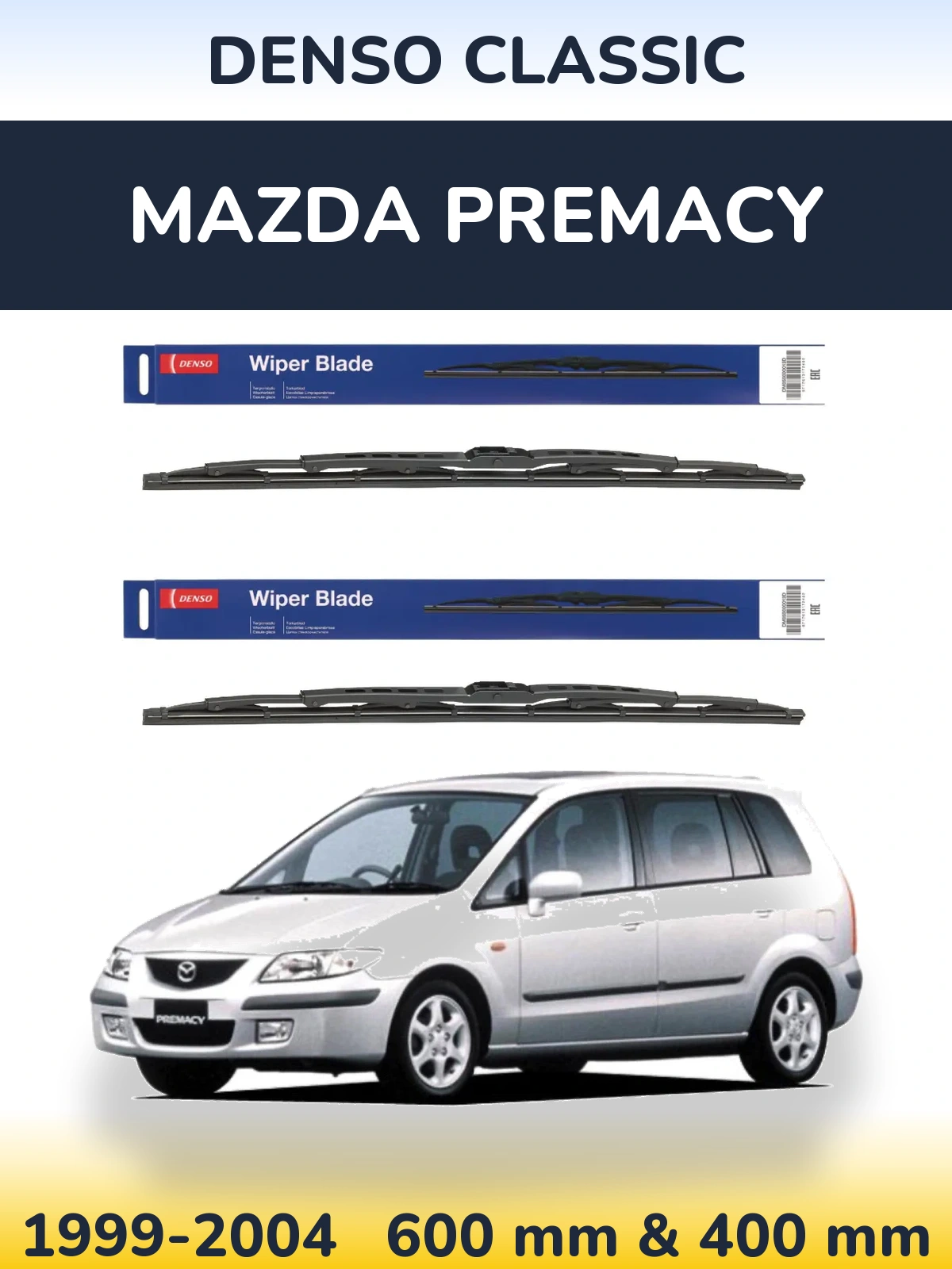 Sada předních stěračů Denso Classic 600 a 400 mm pro Mazda Premacy 1999-2004