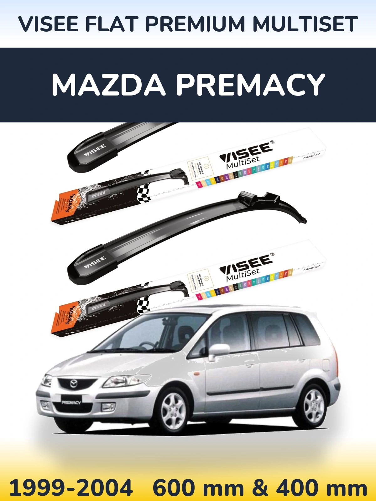 Sada předních stěračů VISEE FLAT PREMIUM MultiSet 600 a 400 mm pro Mazda Premacy 1999-2004