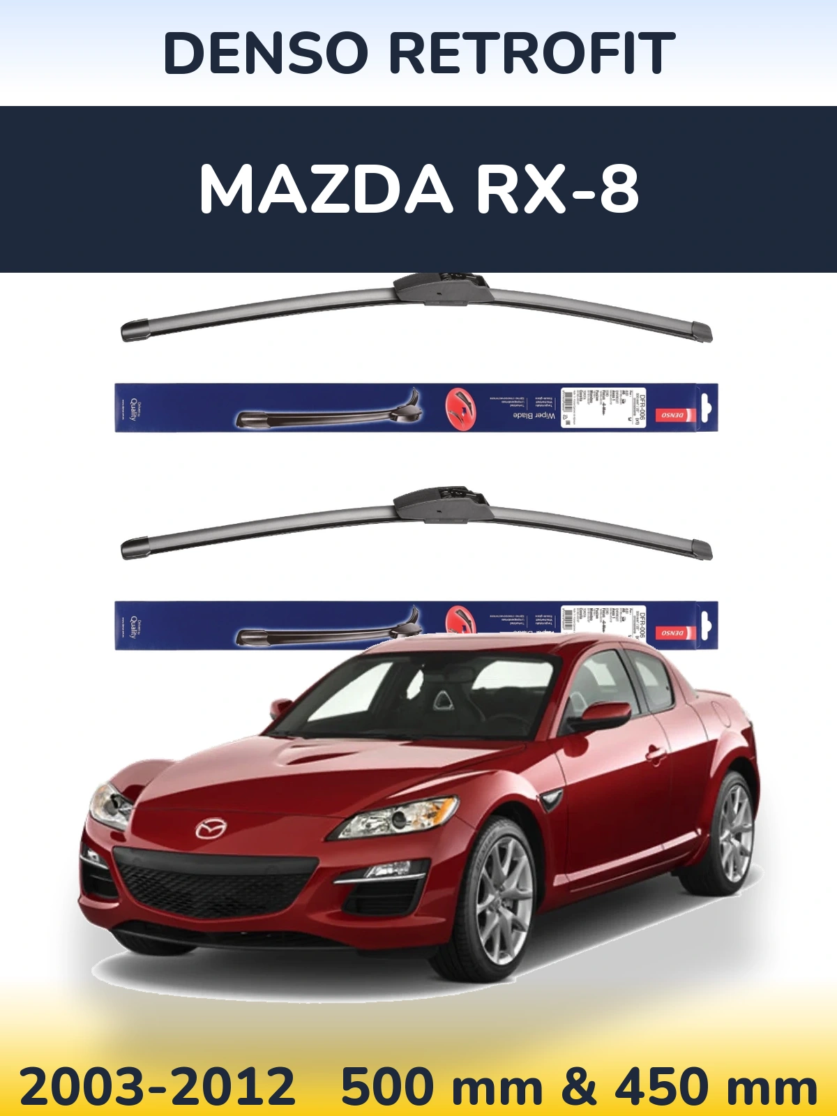 Sada předních stěračů Denso Retrofit 500 a 450 mm pro Mazda RX-8 2003-2012