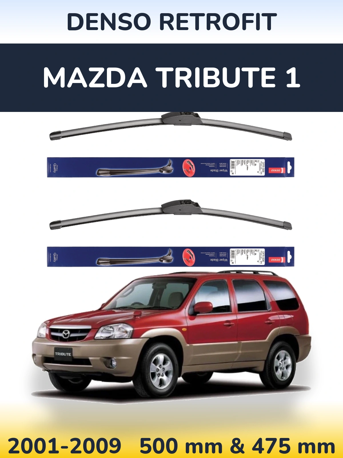 Sada předních stěračů Denso Retrofit 500 a 475 mm pro Mazda Tribute 1 2001-2009