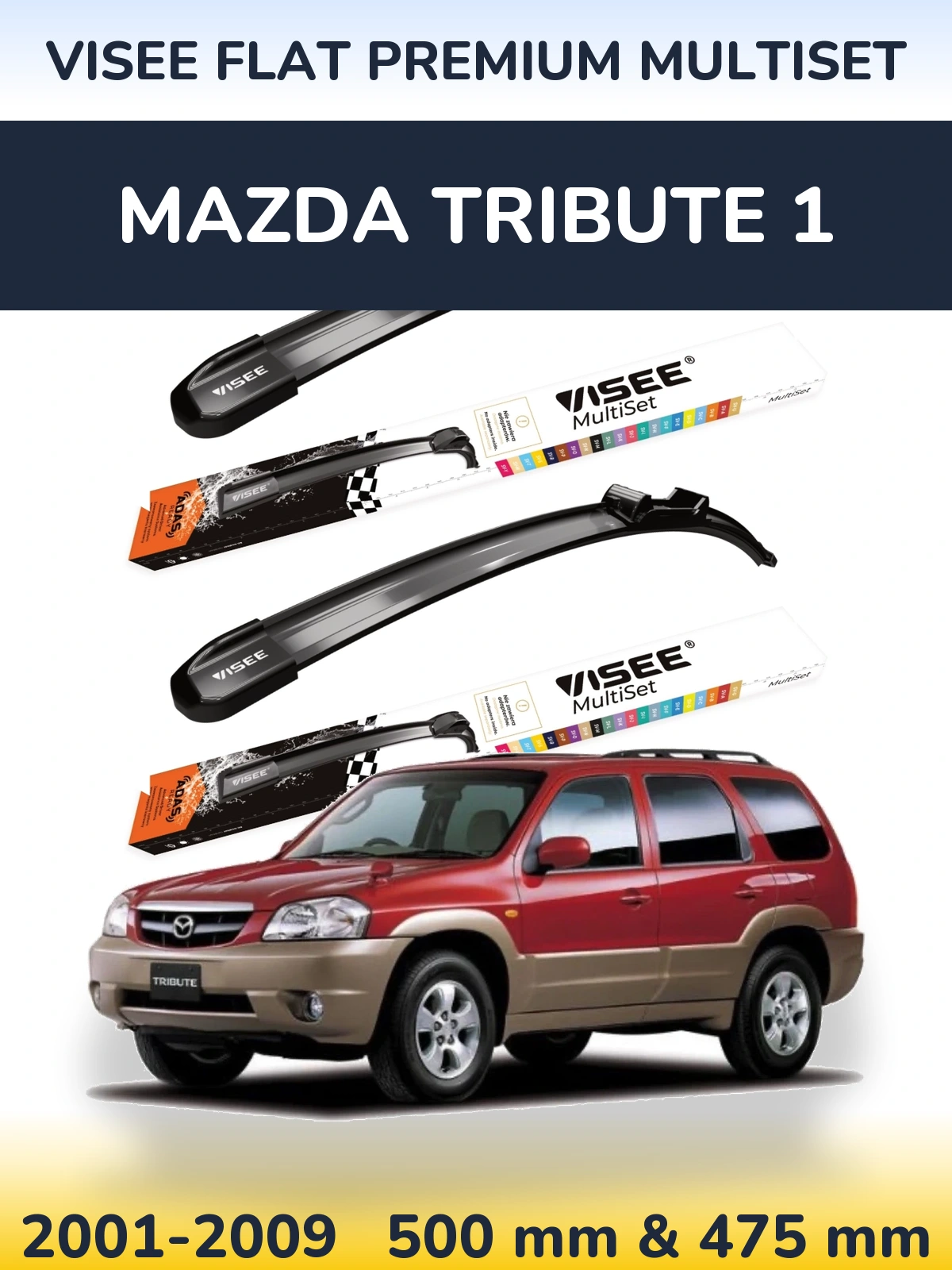 Sada předních stěračů VISEE FLAT PREMIUM MultiSet 500 a 475 mm pro Mazda Tribute 1 2001-2009