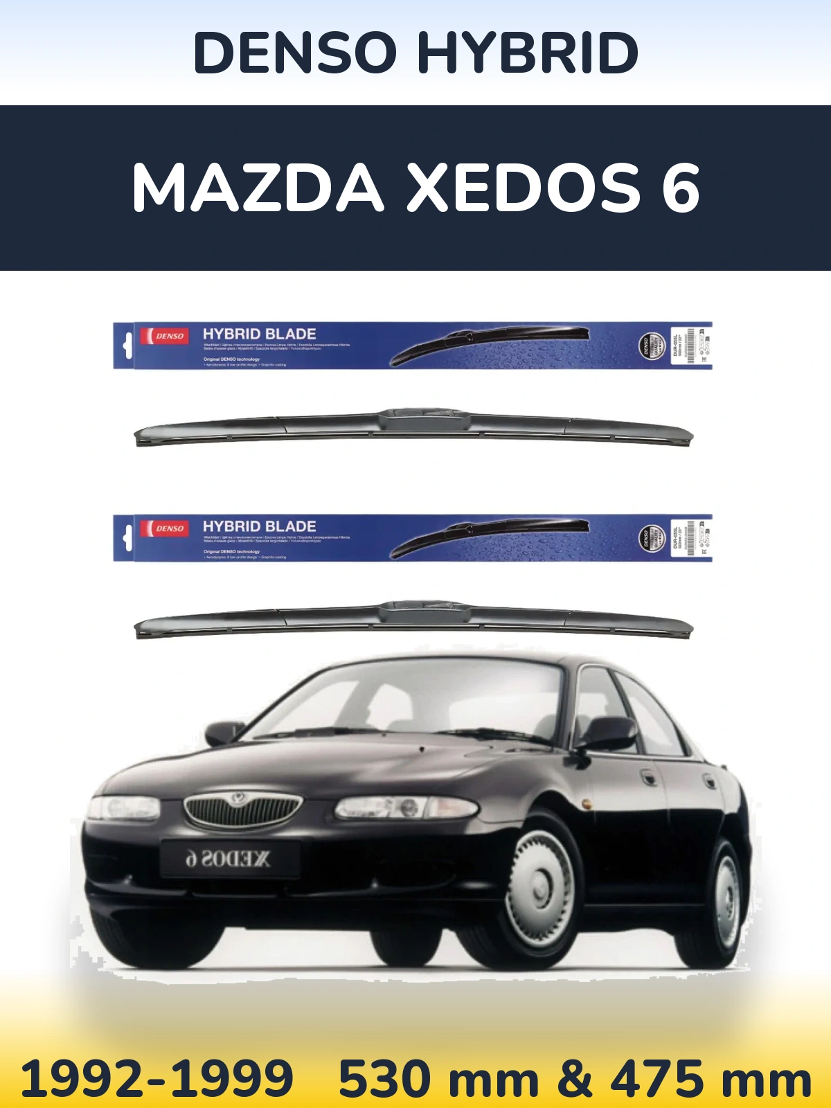 Sada předních stěračů Denso Hybrid 530 a 475 mm pro Mazda Xedos 6 1992-1999