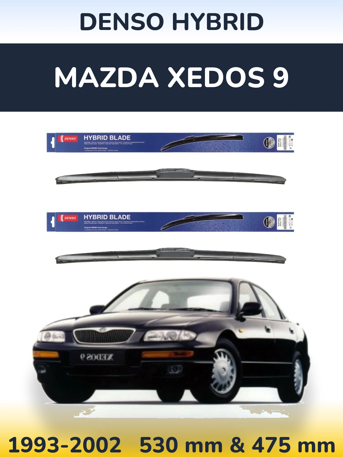 Sada předních stěračů Denso Hybrid 530 a 475 mm pro Mazda Xedos 9 1993-2002