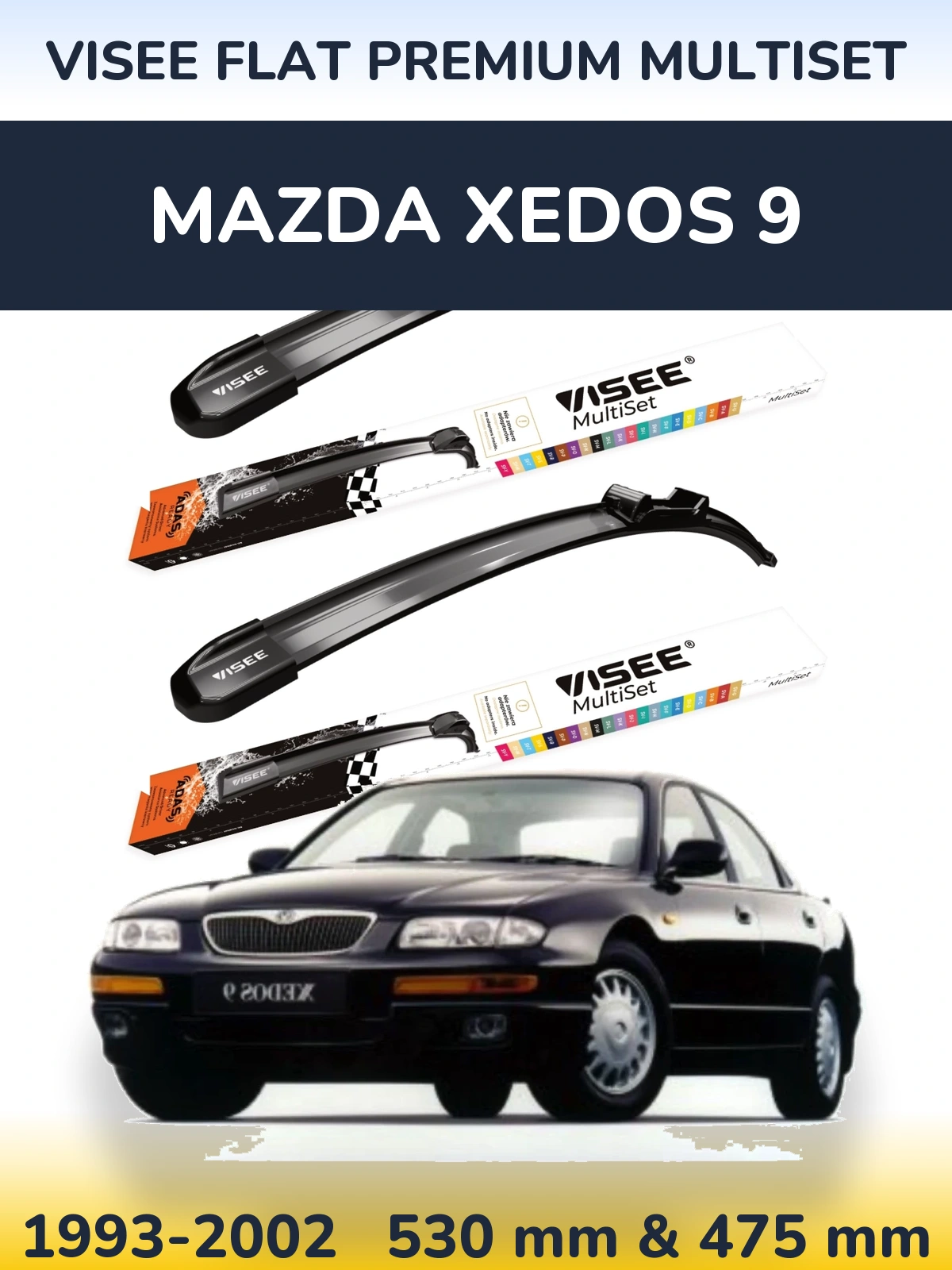 Sada předních stěračů VISEE FLAT PREMIUM MultiSet 530 a 475 mm pro Mazda Xedos 9 1993-2002