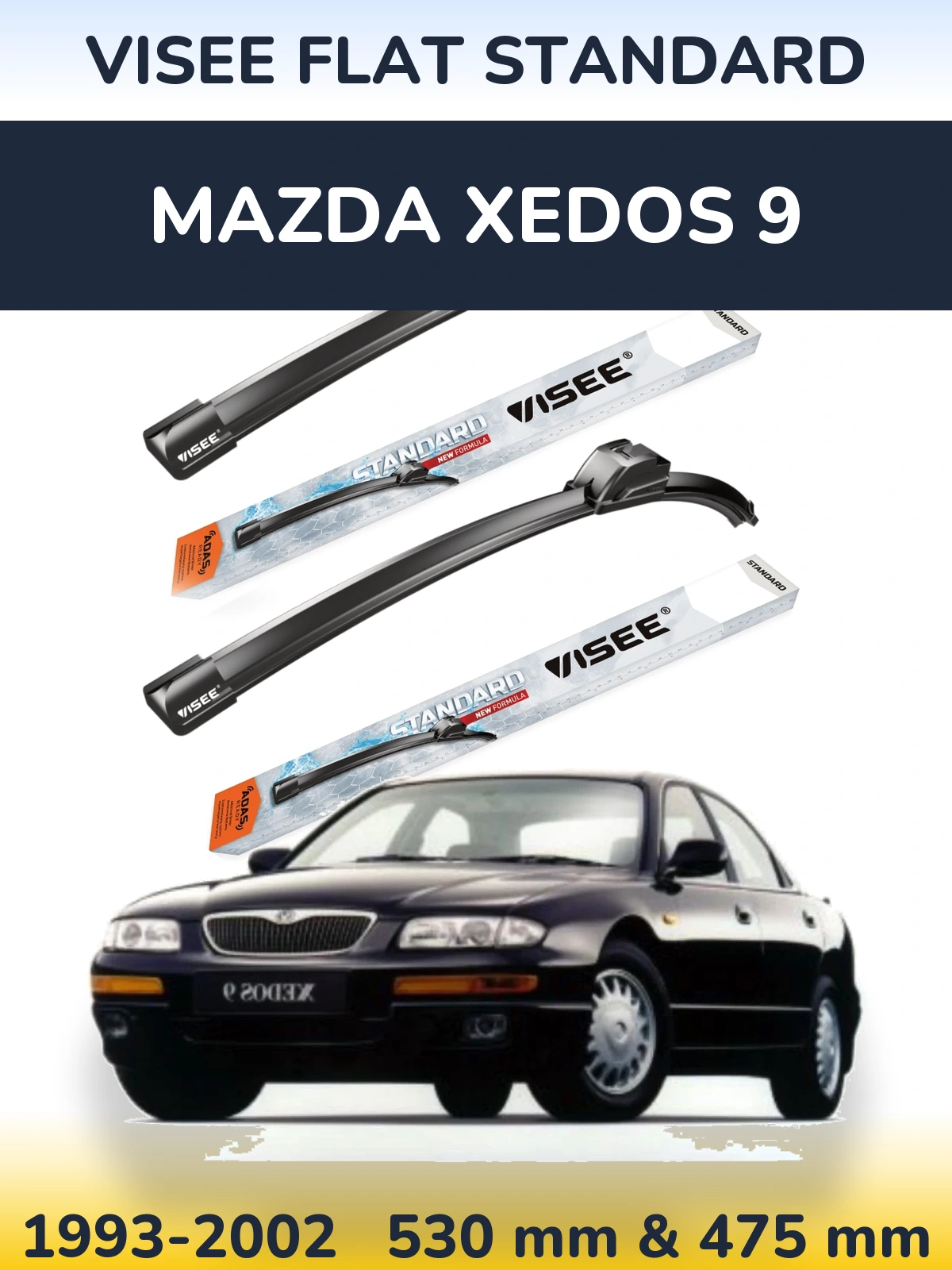 Sada předních stěračů VISEE FLAT STANDARD 530 a 475 mm pro Mazda Xedos 9 1993-2002