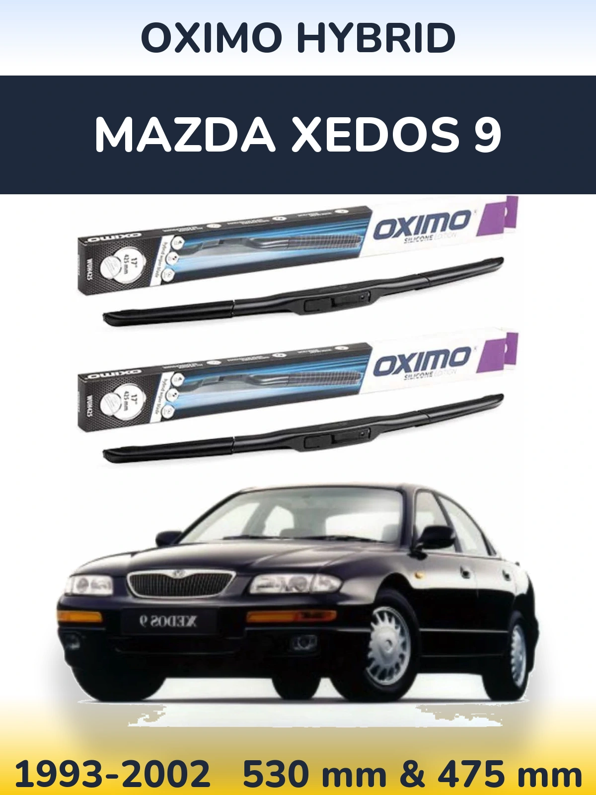 Sada předních stěračů Oximo Hybrid 530 a 475 mm pro Mazda Xedos 9 1993-2002