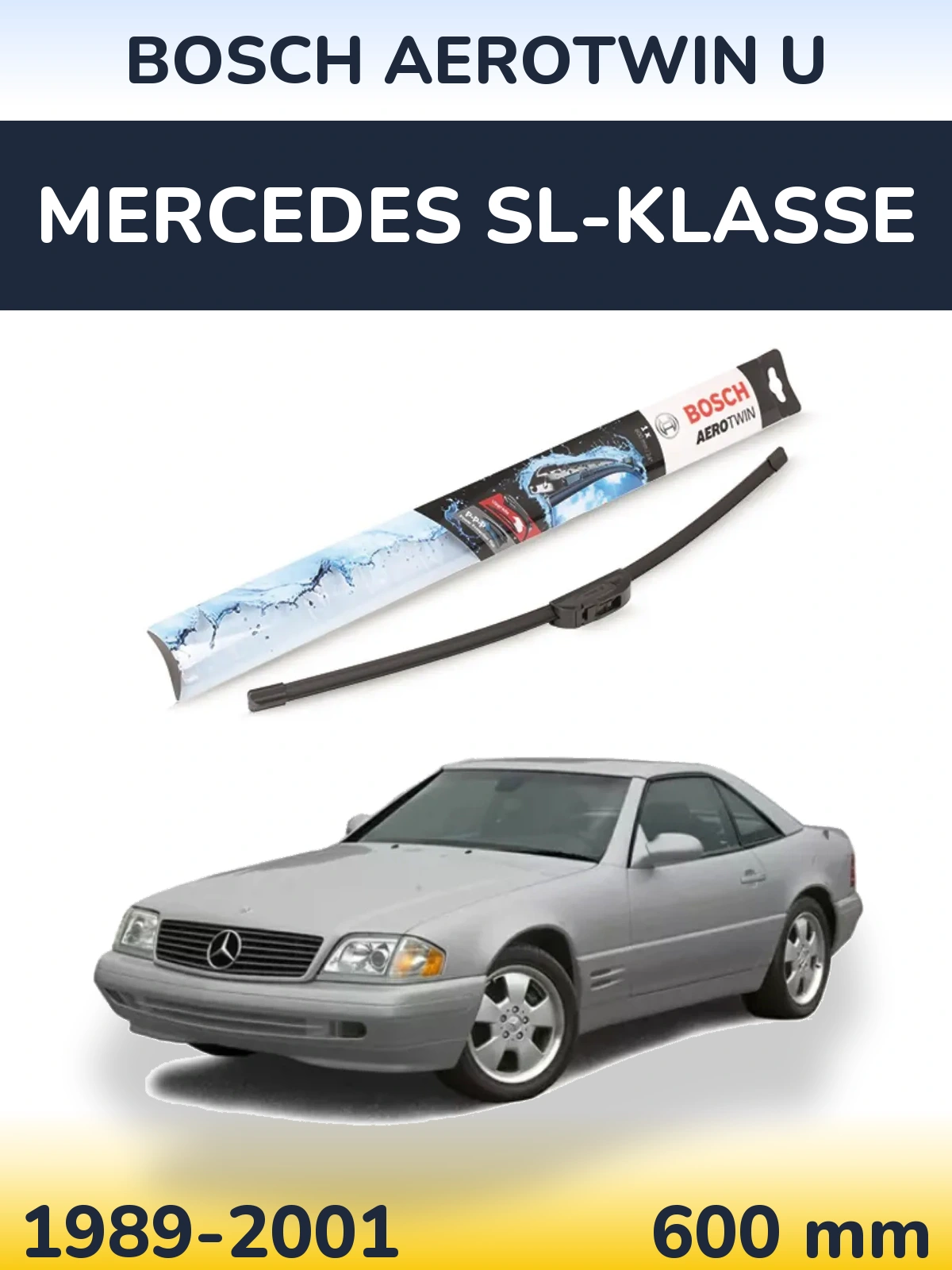 Передня щітка BOSCH AeroTwin U 600 мм для Mercedes SL-Klasse 1989-2001