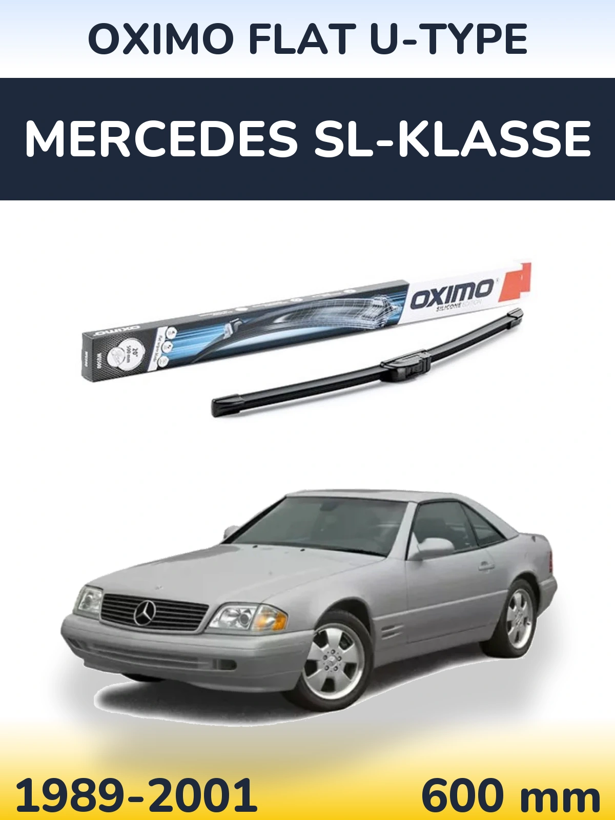 Передня щітка Oximo Flat U-type 600 мм для Mercedes SL-Klasse 1989-2001