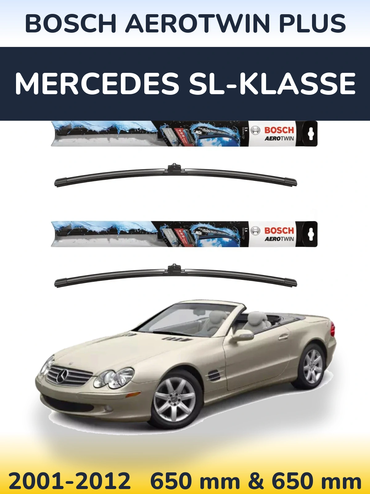 Комплект передніх щіток BOSCH AeroTwin Plus 650 & 650 мм для Mercedes SL-Klasse 2001-2012
