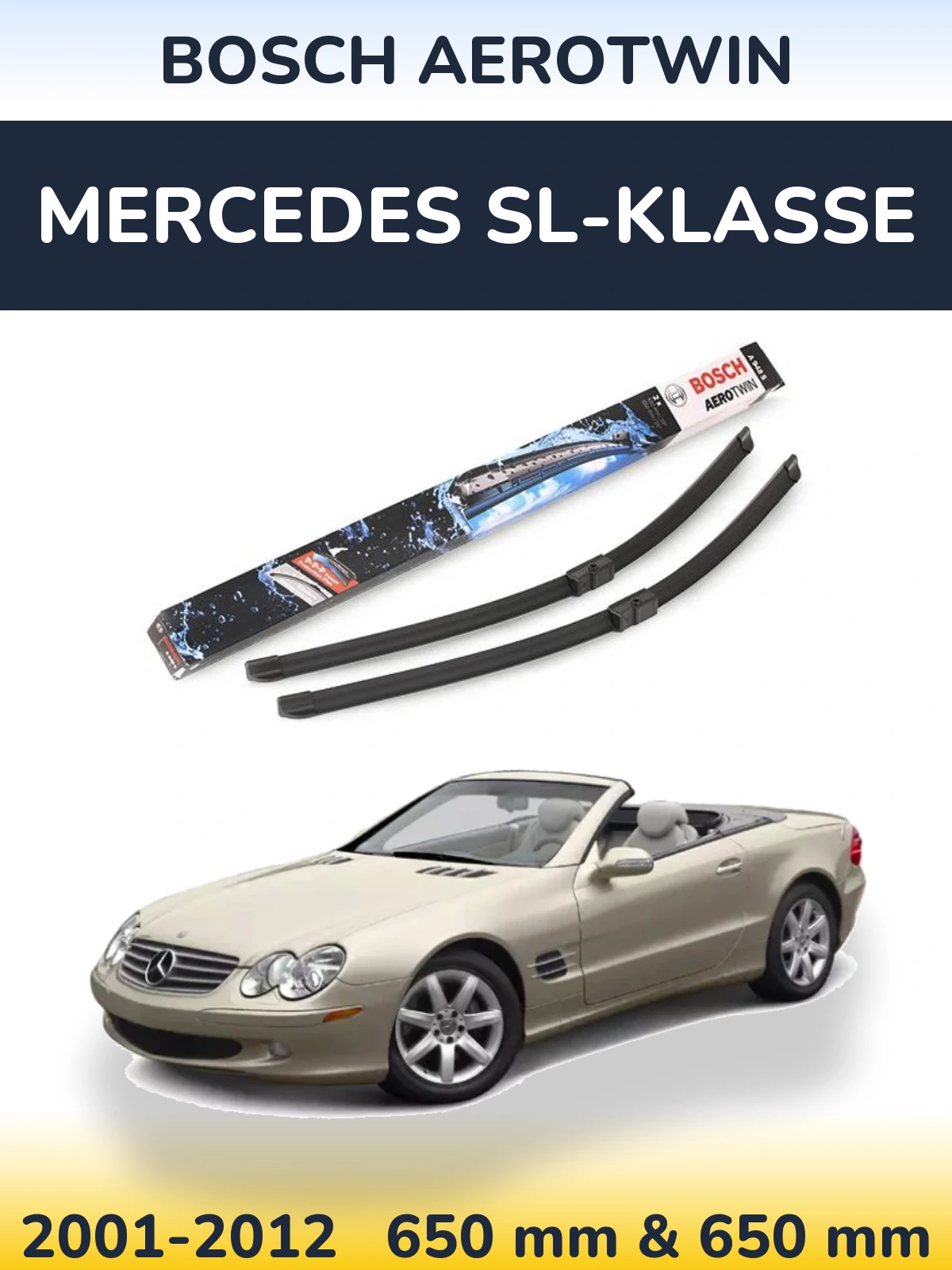 Комплект передніх щіток BOSCH AeroTwin 650 & 650 мм для Mercedes SL-Klasse 2001-2012
