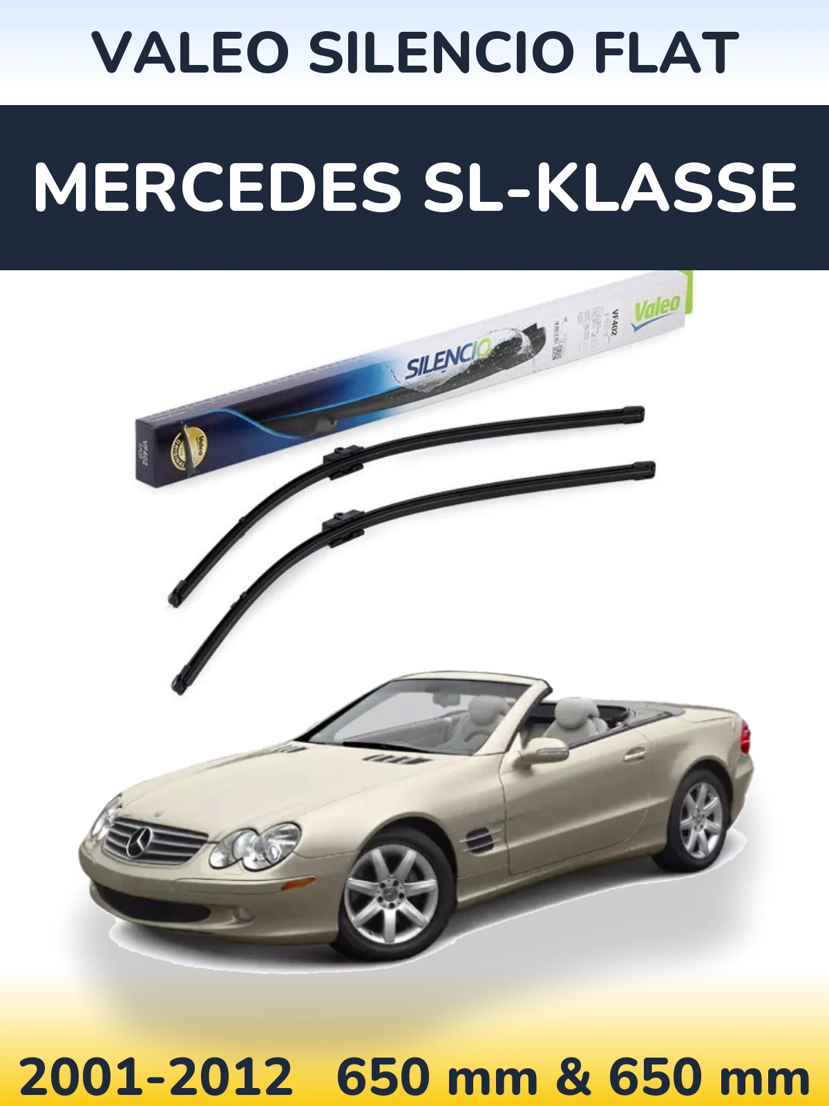 Комплект передніх щіток Valeo Silencio Flat 650 & 650 мм для Mercedes SL-Klasse 2001-2012