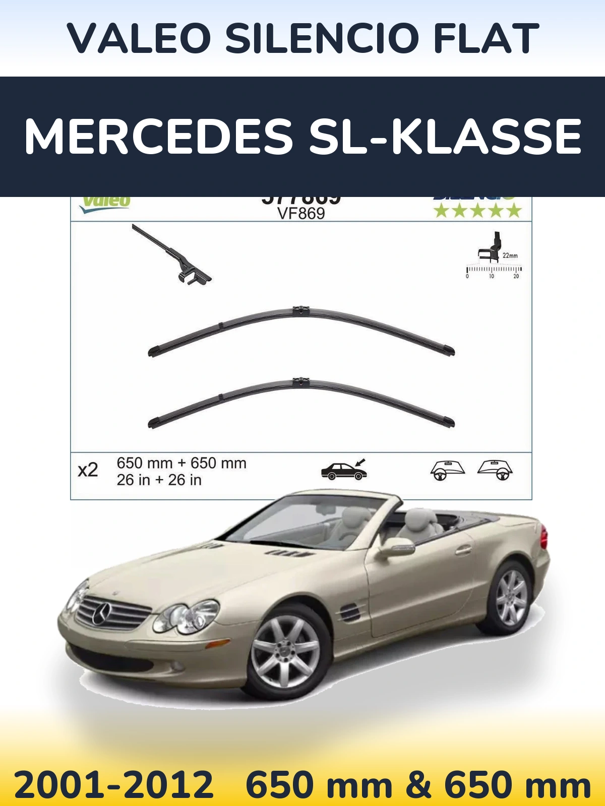 Sada předních stěračů Valeo Silencio Flat 680 a 680 mm pro Mercedes SL-Klasse 2001-2012