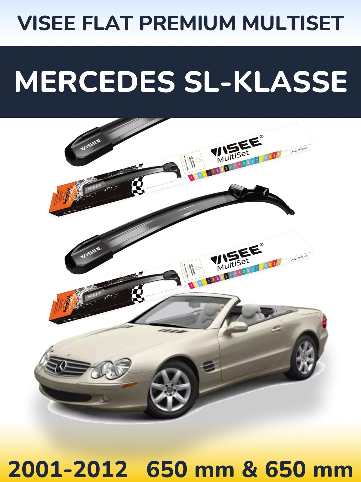 Sada předních stěračů VISEE FLAT PREMIUM MultiSet 650 a 650 mm pro Mercedes SL-Klasse 2001-2012