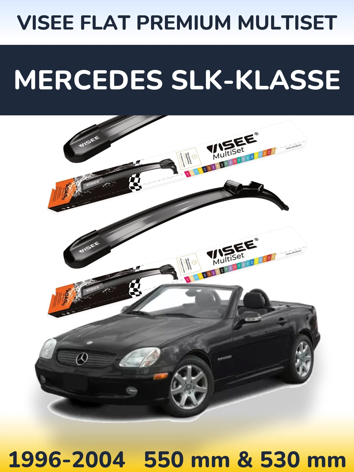 Sada předních stěračů VISEE FLAT PREMIUM MultiSet 550 a 530 mm pro Mercedes SLK-Klasse 1996-2004