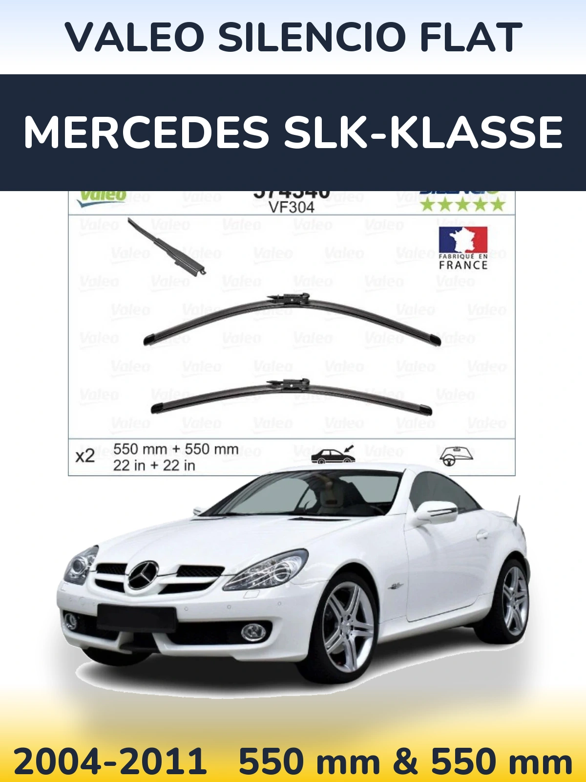 Sada předních stěračů Valeo Silencio Flat 550 a 550 mm pro Mercedes SLK-Klasse 2004-2011