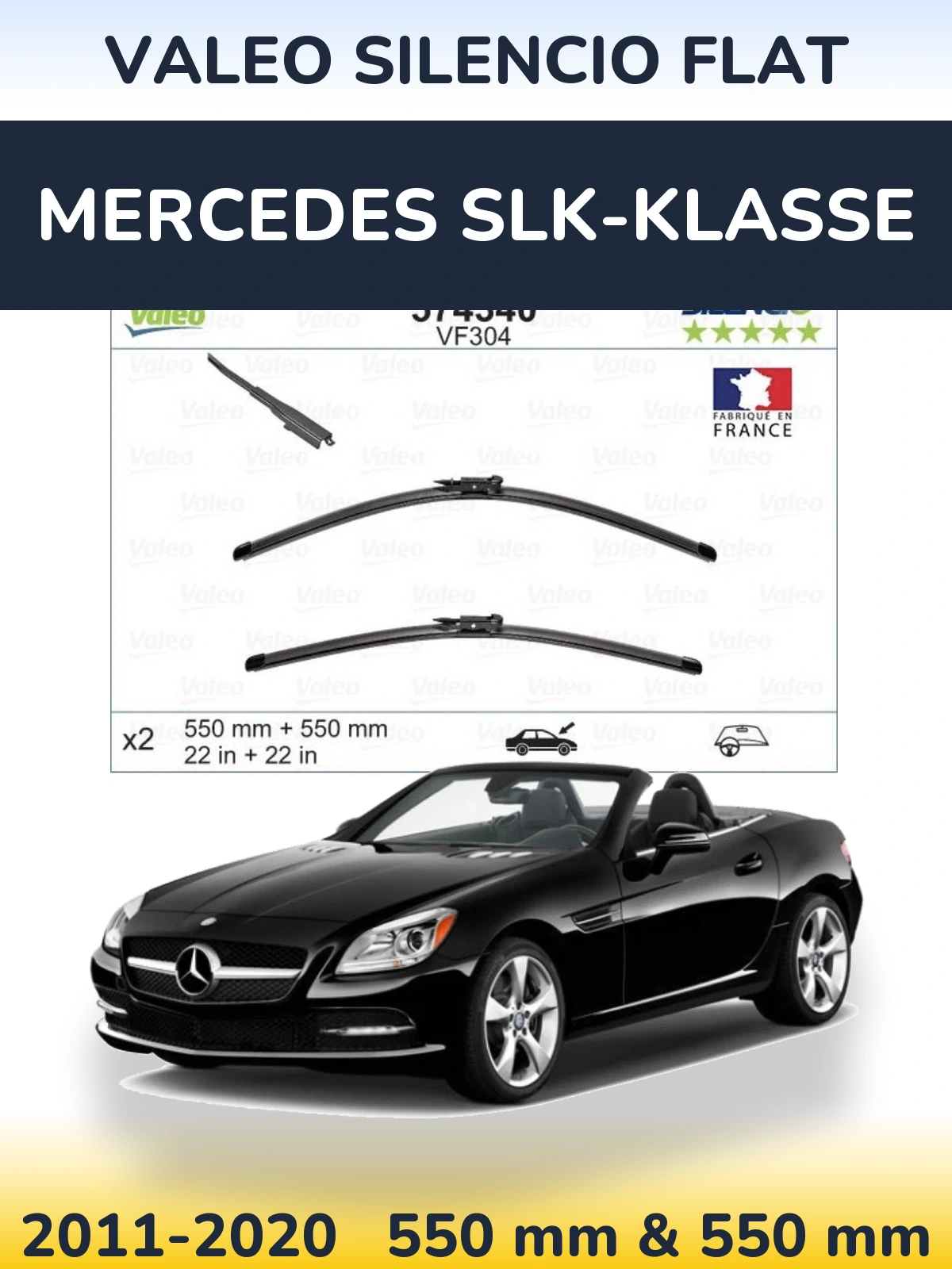 Sada předních stěračů Valeo Silencio Flat 550 a 550 mm pro Mercedes SLK-Klasse 2011-2020
