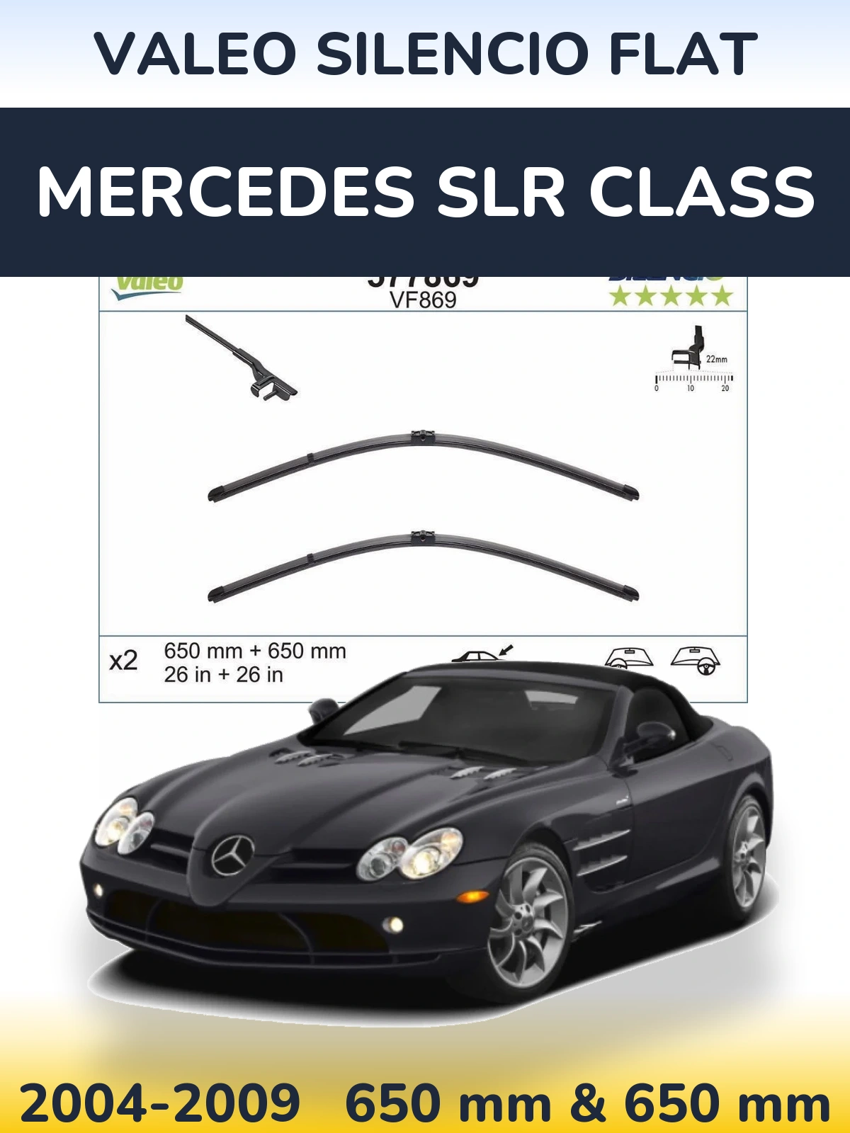 Комплект передніх щіток Valeo Silencio Flat 680 & 680 мм для Mercedes SLR Class 2004-2009