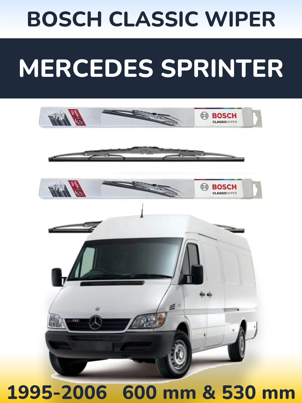 Sada předních stěračů BOSCH Classic Wiper 600 a 530 mm pro Mercedes Sprinter 1995-2006