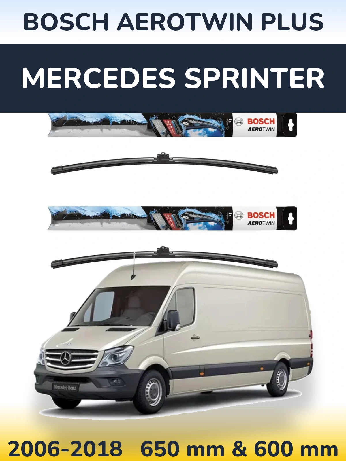 Sada předních stěračů BOSCH AeroTwin Plus 650 a 600 mm pro Mercedes Sprinter 2006-2018