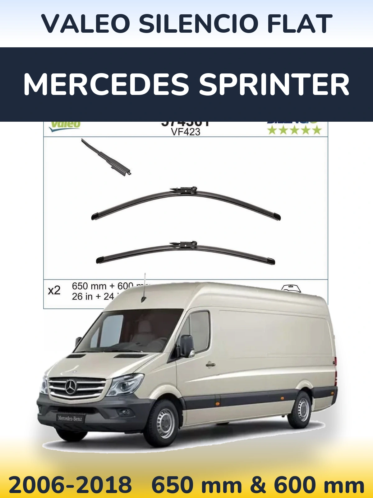 Sada předních stěračů Valeo Silencio Flat 650 a 600 mm pro Mercedes Sprinter 2006-2018