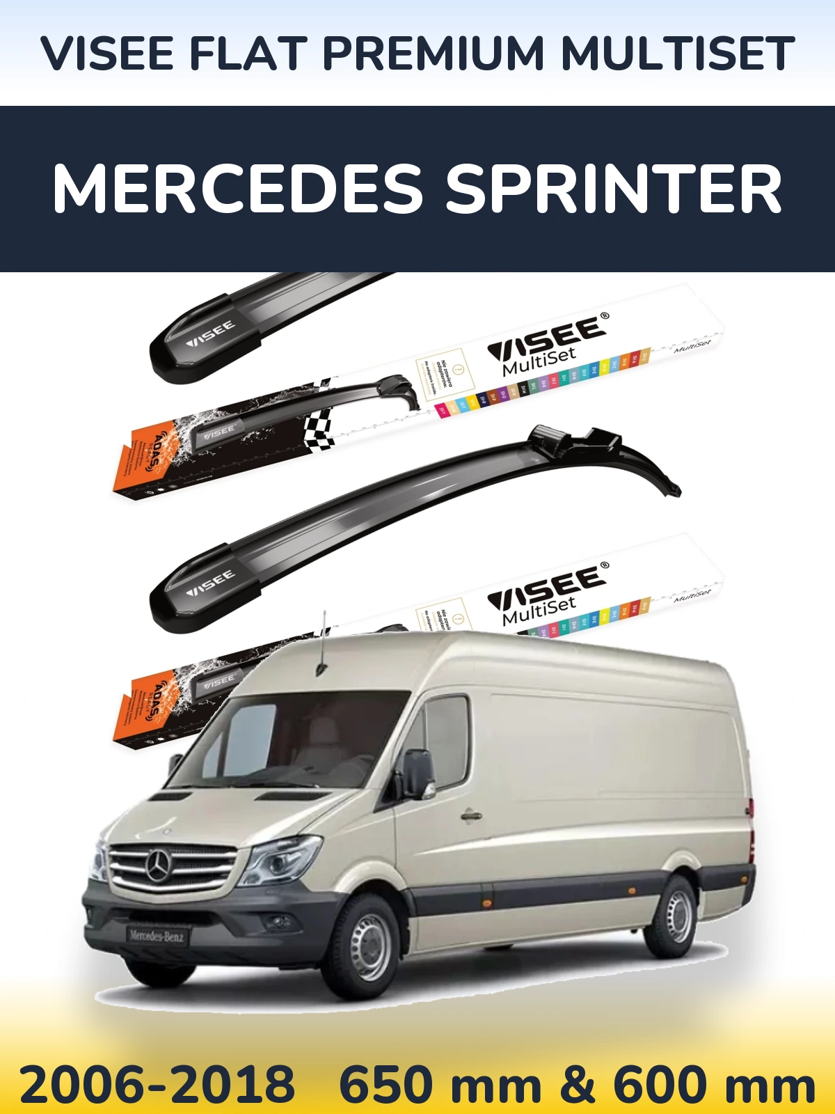 Sada předních stěračů VISEE FLAT PREMIUM MultiSet 650 a 600 mm pro Mercedes Sprinter 2006-2018