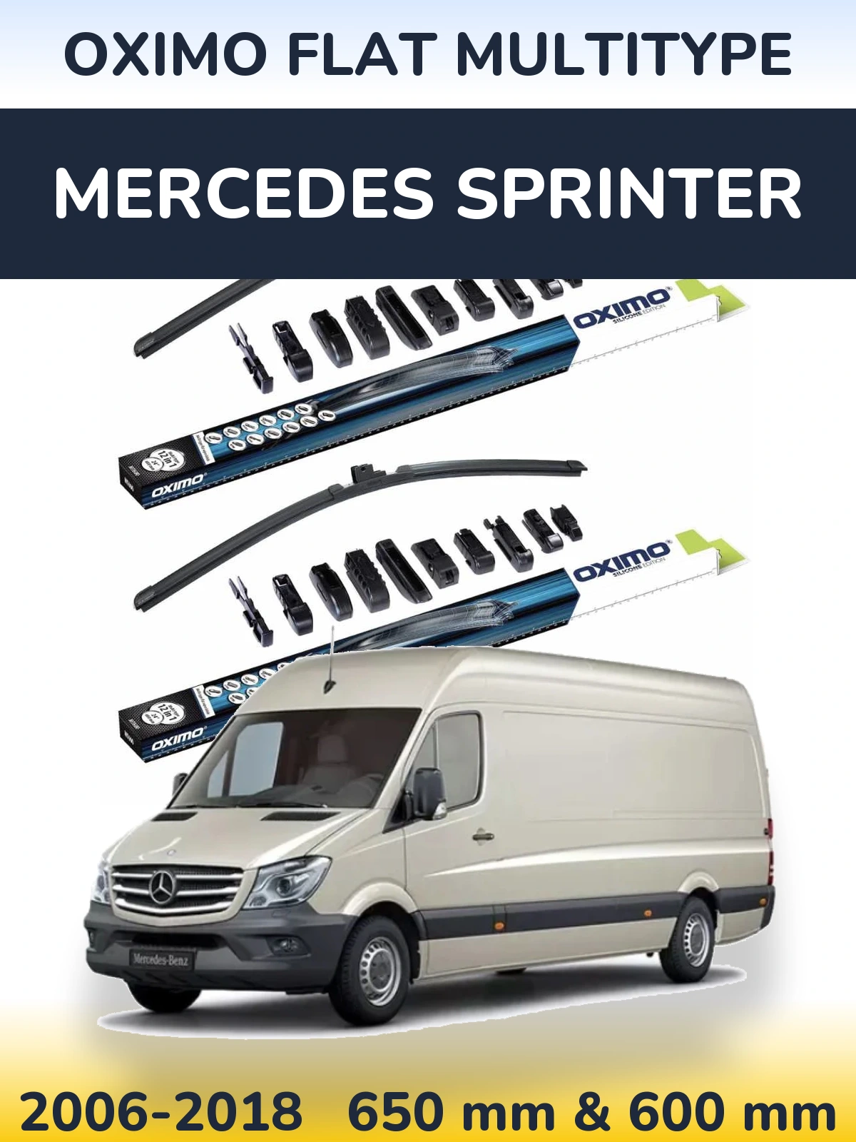 Sada předních stěračů Oximo Flat MultiType 650 a 600 mm pro Mercedes Sprinter 2006-2018