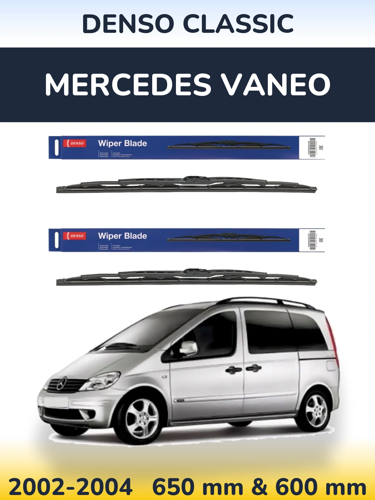 Sada předních stěračů Denso Classic 650 a 600 mm pro Mercedes Vaneo 2002-2004