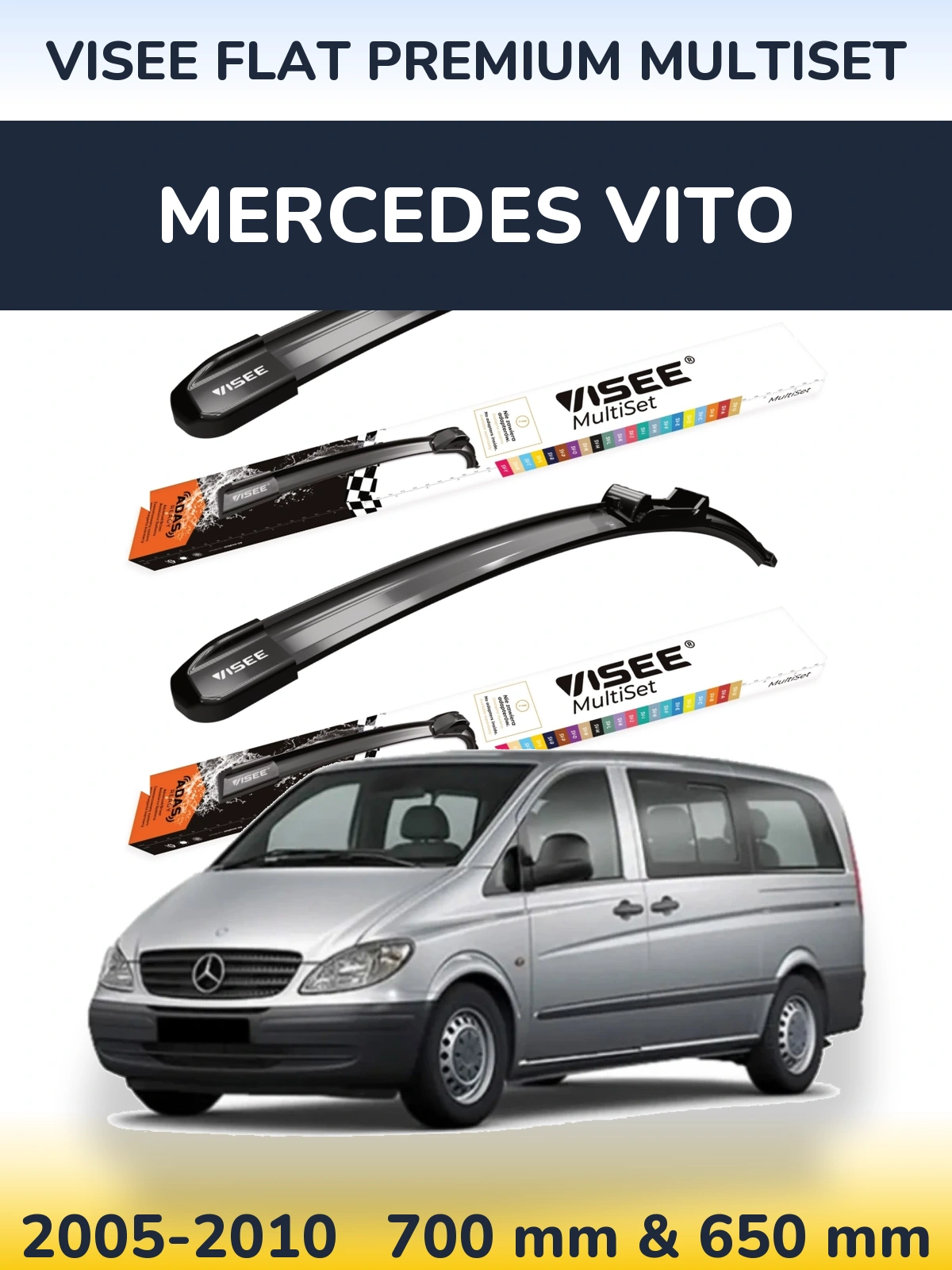 Sada předních stěračů VISEE FLAT PREMIUM MultiSet 700 a 650 mm pro Mercedes Vito 2005-2010