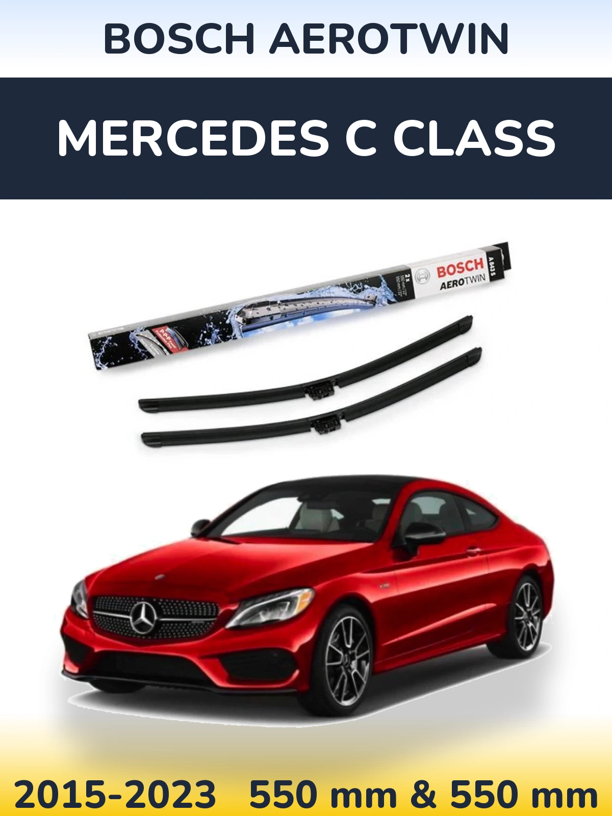 Sada předních stěračů BOSCH AeroTwin 550 a 550 mm pro Mercedes C Class 2015-2023